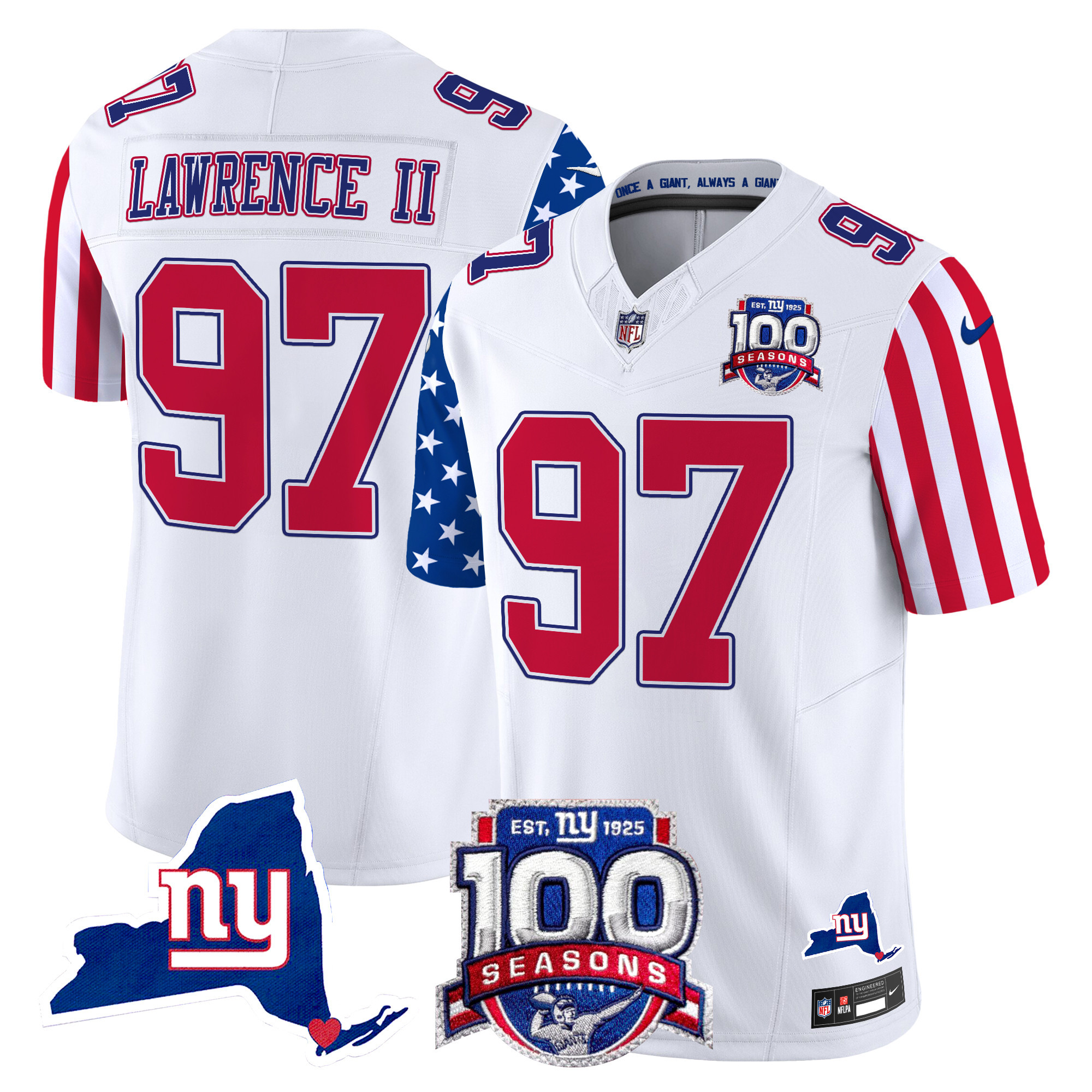 Dexter Lawrence II Men's New York Giants American Style Vapor Limited White Jersey - All Stitched