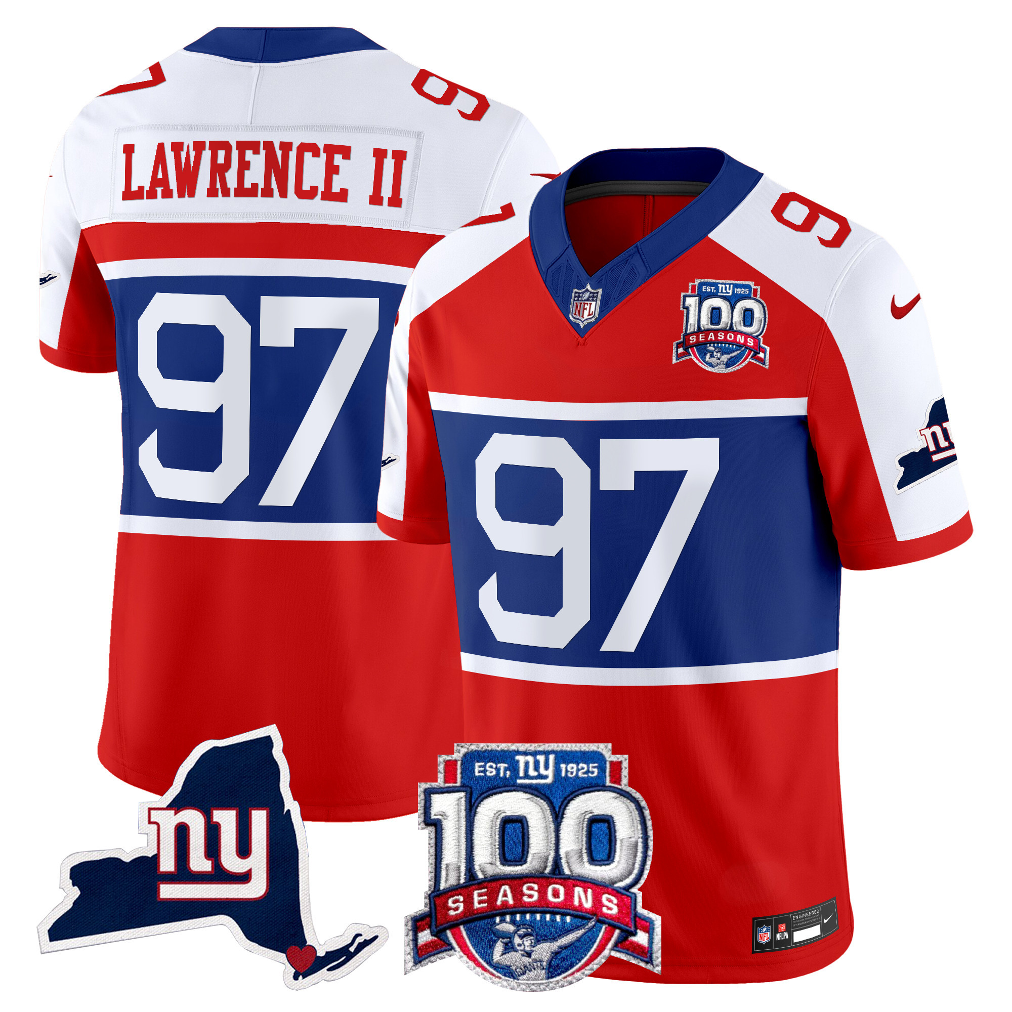 Dexter Lawrence II Men's New York Giants 'Century Red' 100th Commemorative Vapor Red Alternate Jersey - All Stitched