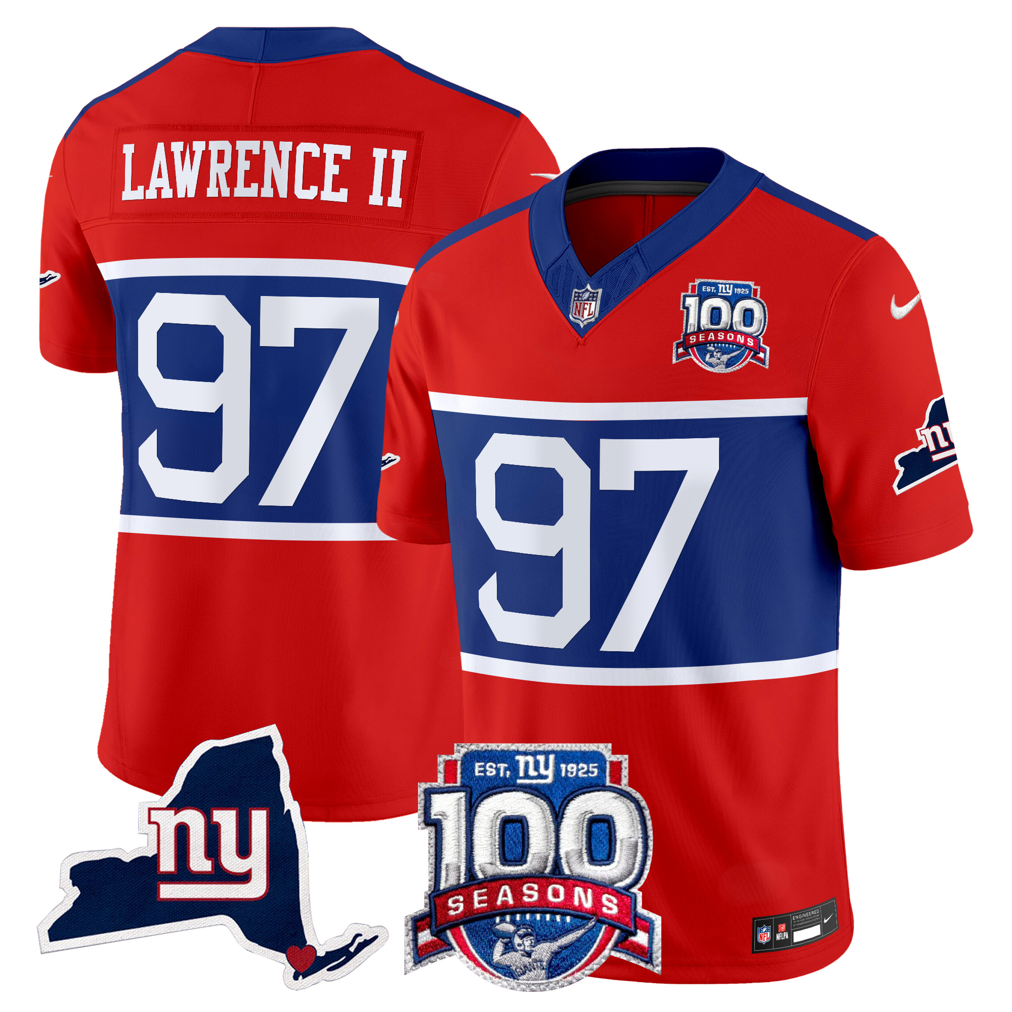 Dexter Lawrence II Men's New York Giants 'Century Red' 100th Commemorative Vapor Red Jersey - All Stitched
