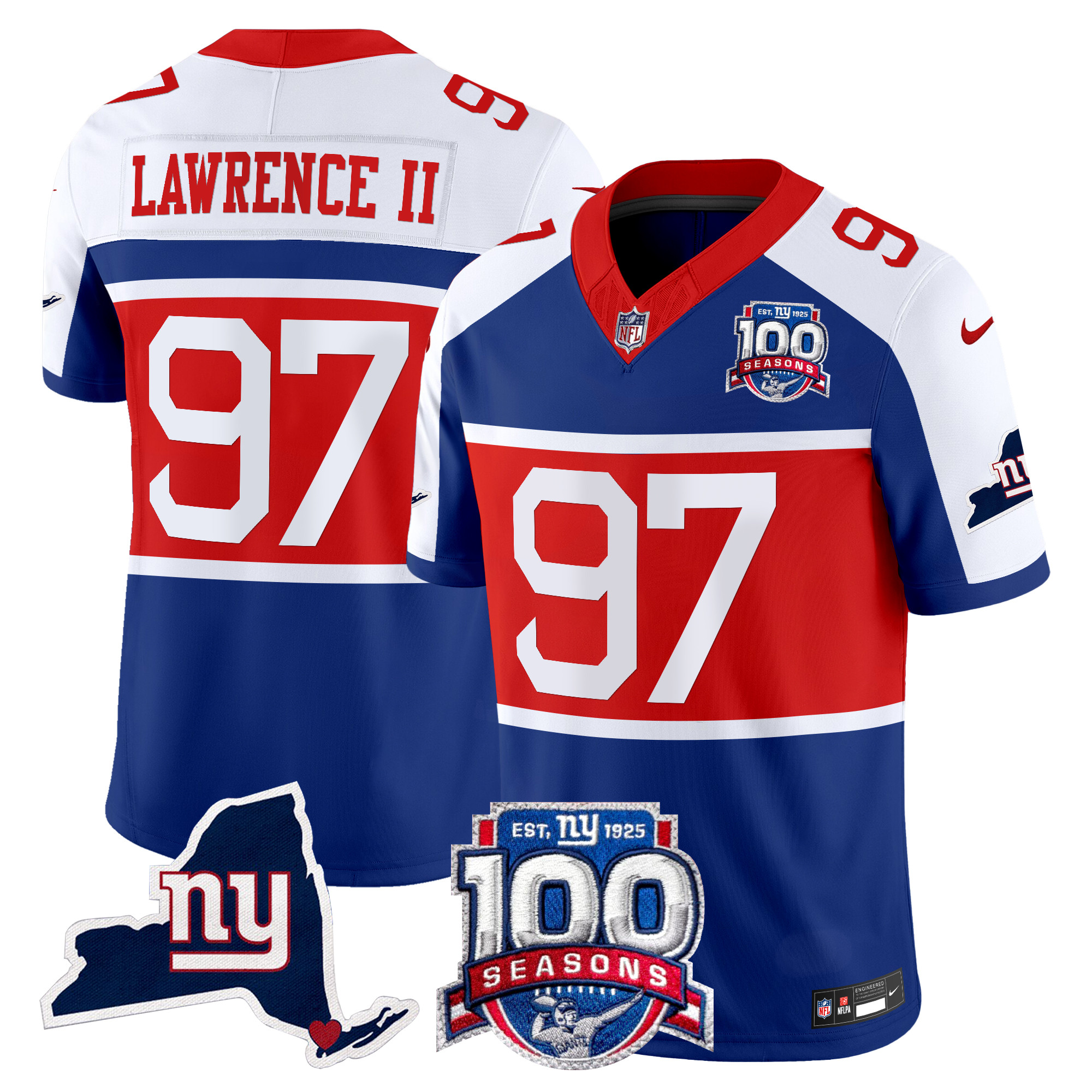 Dexter Lawrence II Men's New York Giants 'Century Red' 100th Commemorative Vapor Royal Alternate Jersey - All Stitched