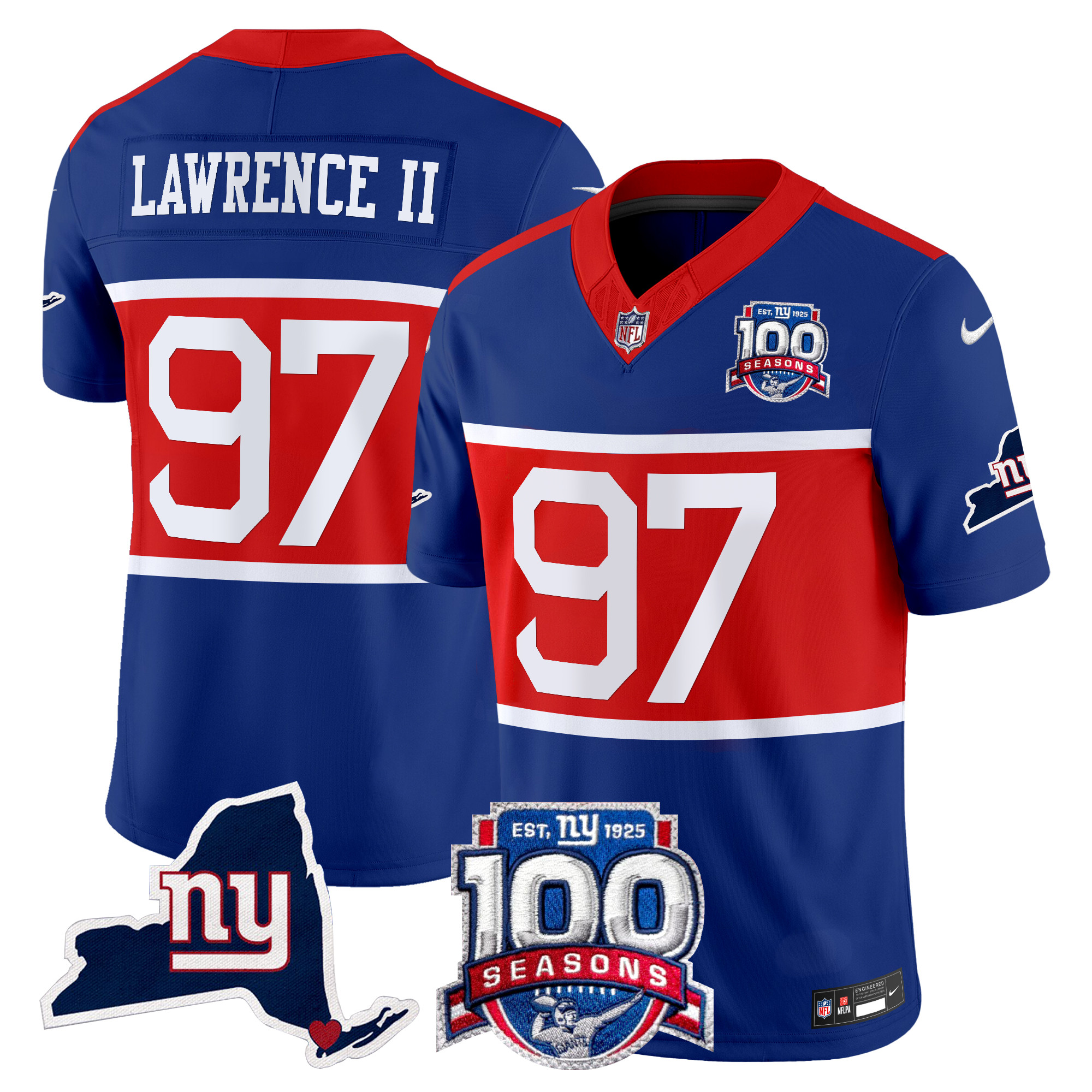 Dexter Lawrence II Men's New York Giants 'Century Red' 100th Commemorative Vapor Royal Jersey - All Stitched