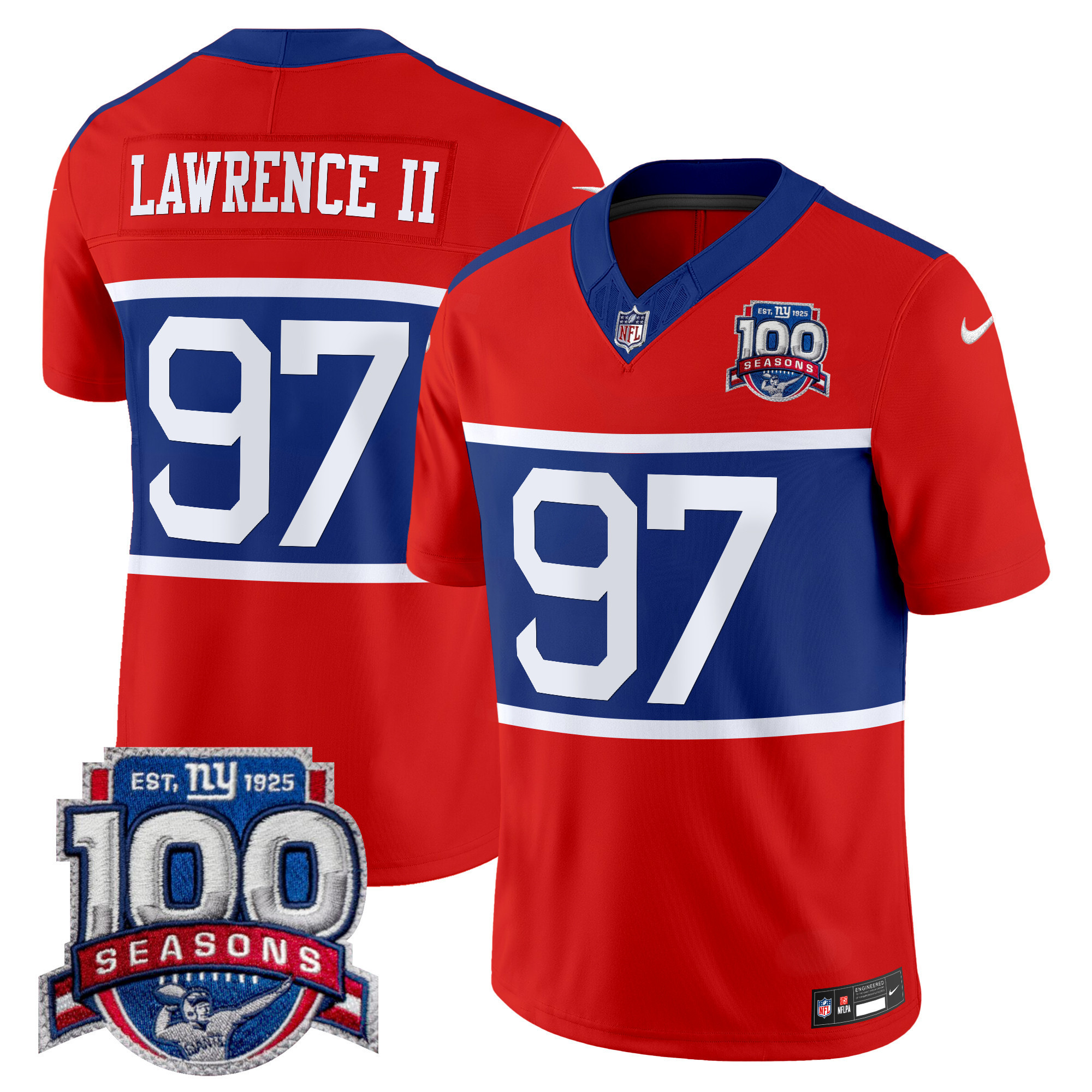 Dexter Lawrence II Men's New York Giants 'Century Red' 100th Season Commemorative Vapor Red Jersey - All Stitched