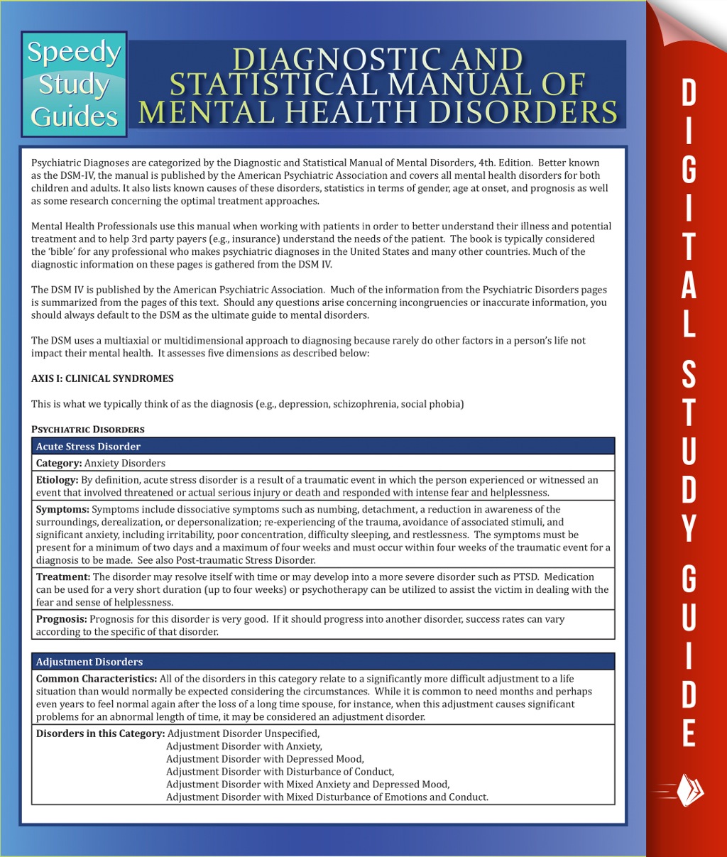 Diagnostic and Statistical Manual of Mental Health Disorders Speedy Study Guides - (PDF/EPUB Version)