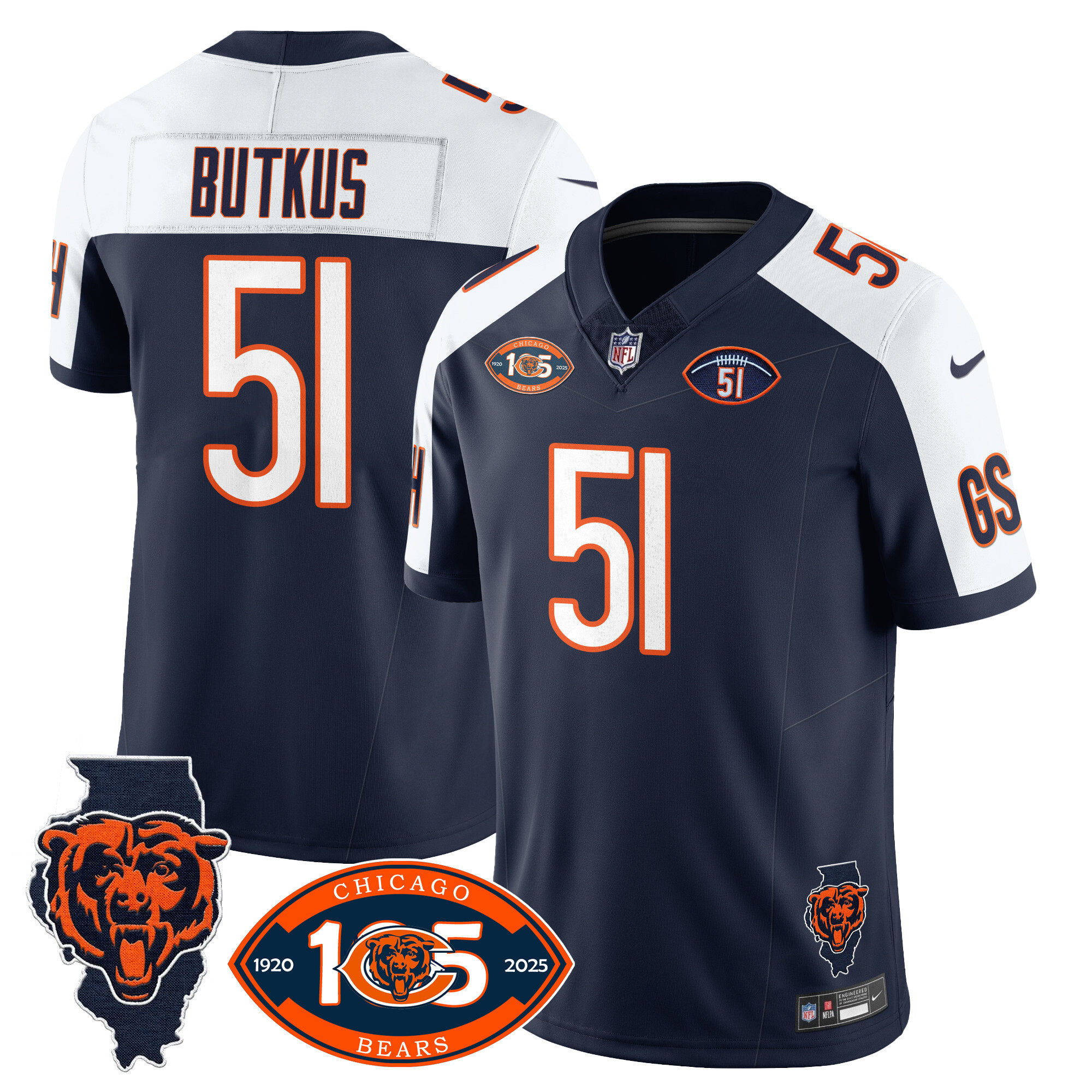 Dick Butkus Men's Chicago Bears 1920-2025 The Chicago Bears Vapor Limited Navy Alternate Jersey - All Stitched