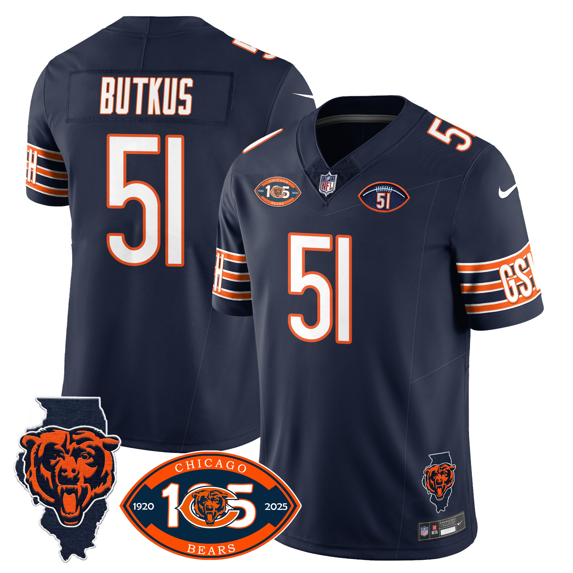 Dick Butkus Men's Chicago Bears 1920-2025 The Chicago Bears Vapor Limited Navy Jersey - All Stitched
