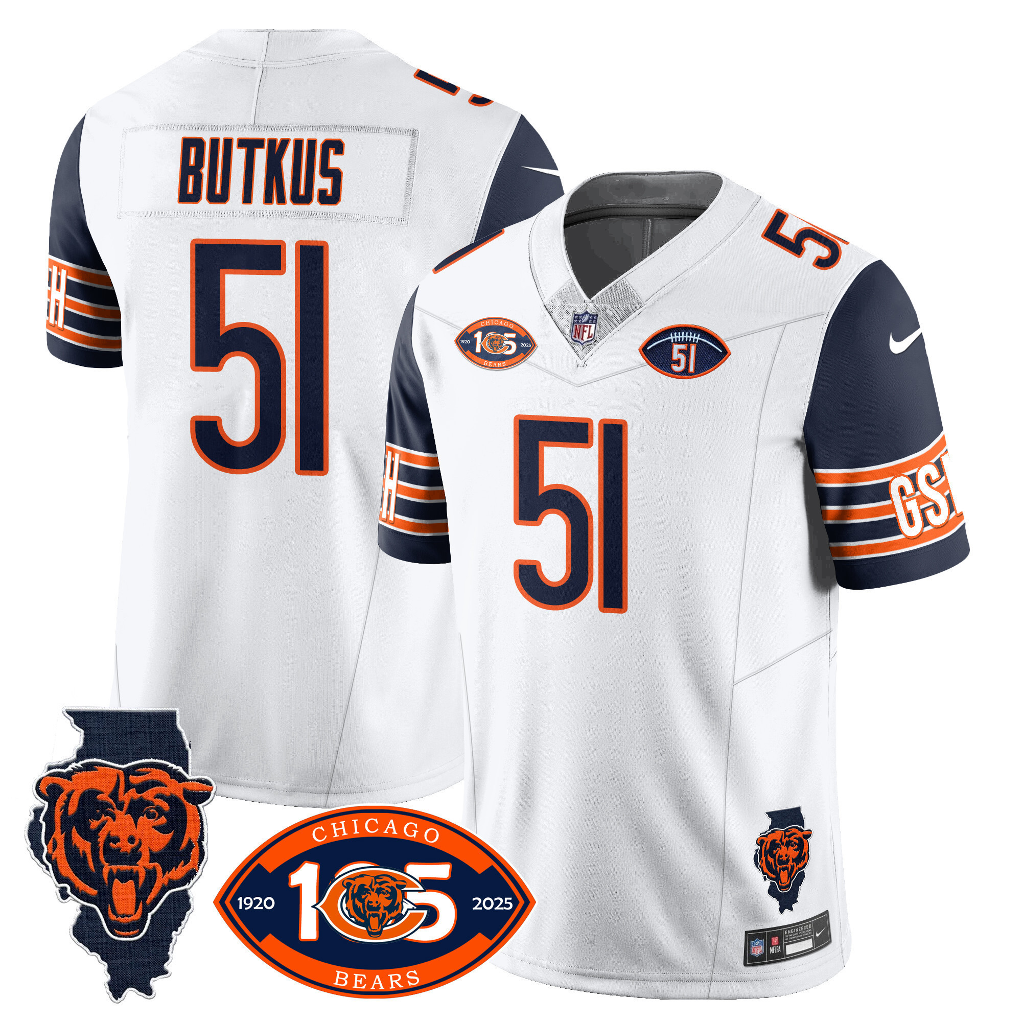Dick Butkus Men's Chicago Bears 1920-2025 The Chicago Bears Vapor Limited Navy Sleeves Jersey - All Stitched