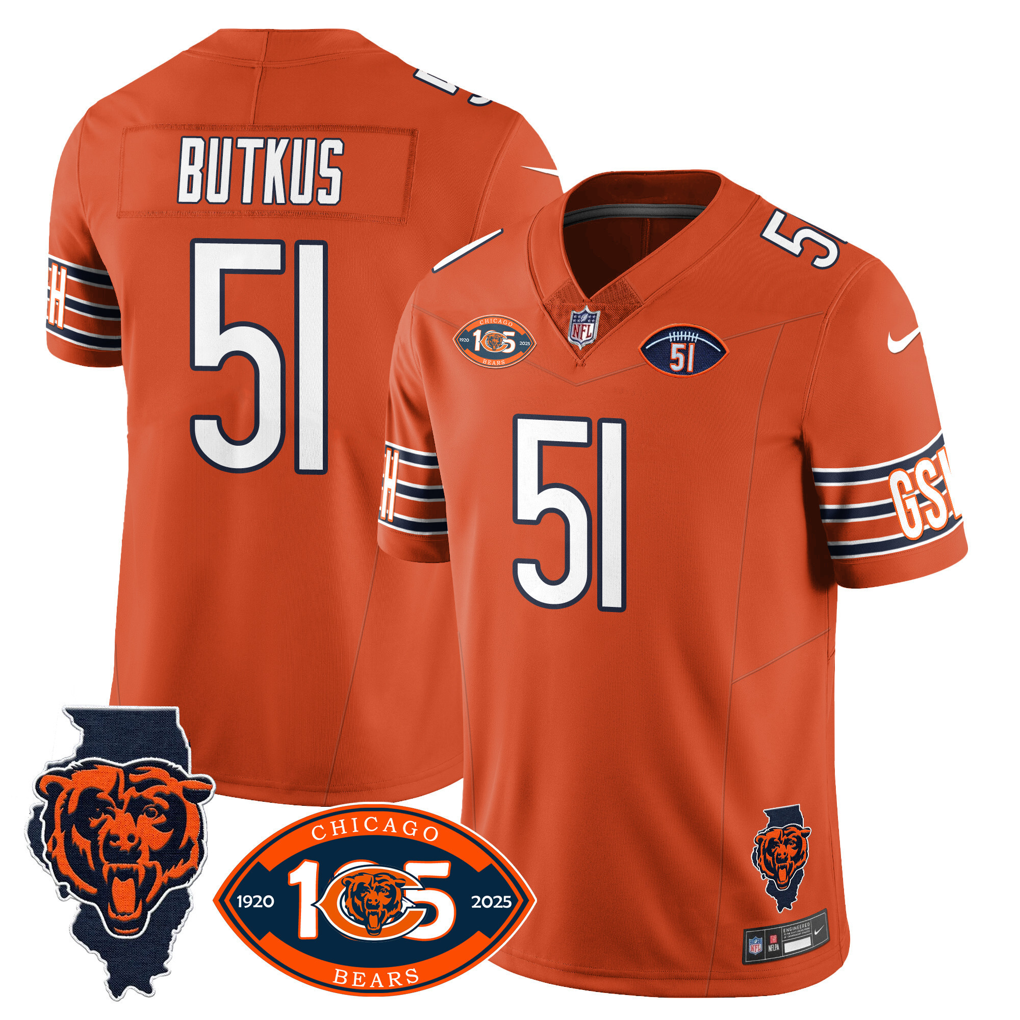 Dick Butkus Men's Chicago Bears 1920-2025 The Chicago Bears Vapor Limited Orange Jersey - All Stitched