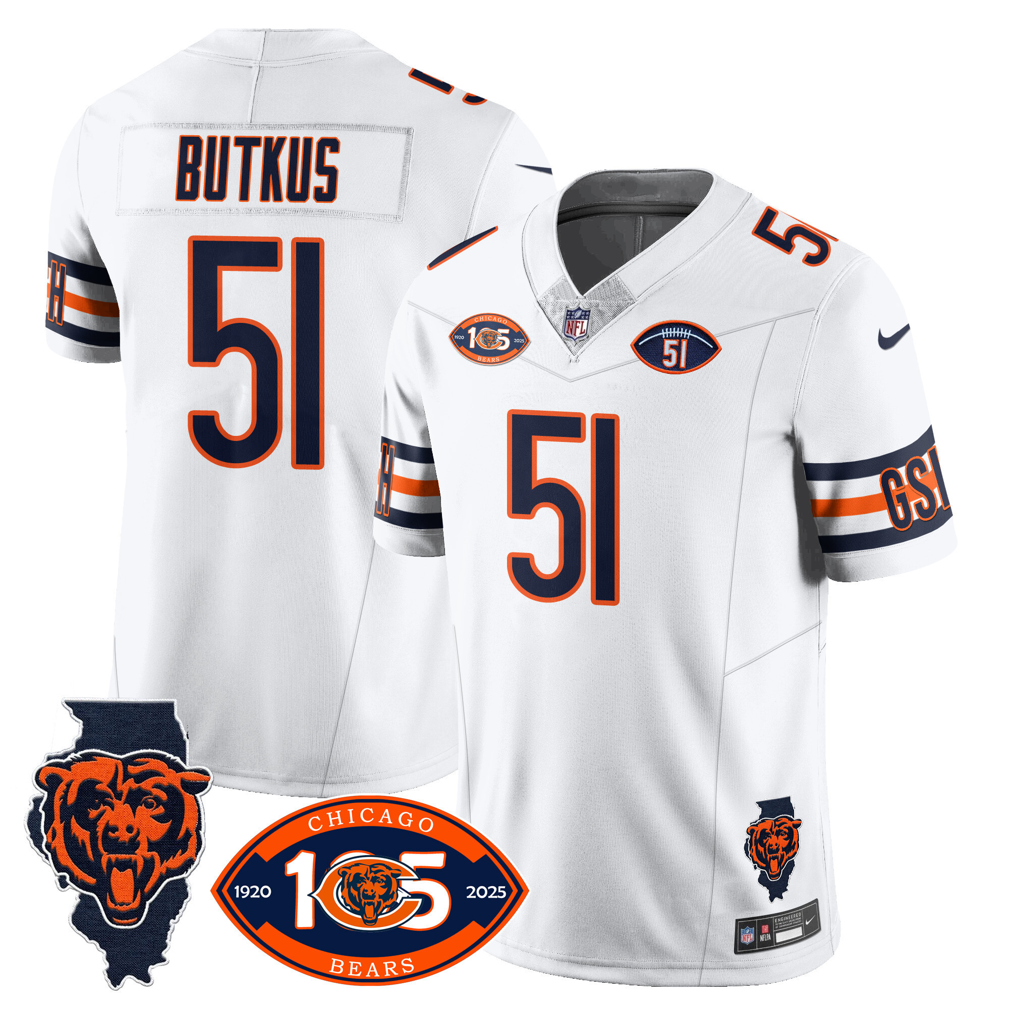 Dick Butkus Men's Chicago Bears 1920-2025 The Chicago Bears Vapor Limited White Jersey - All Stitched