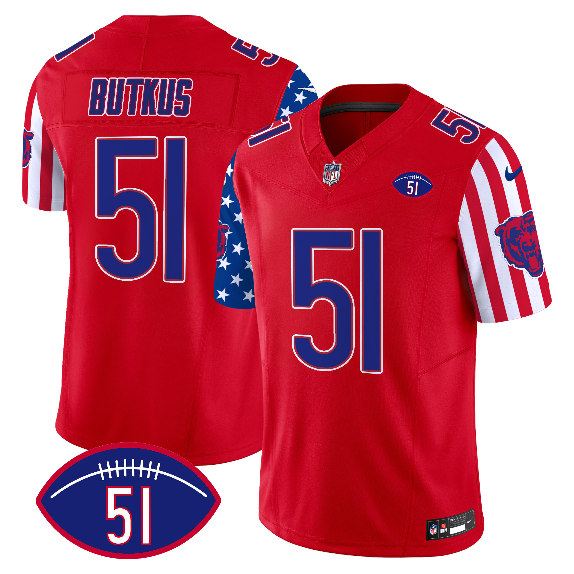 Dick Butkus Men's Chicago Bears American Style Vapor Limited Red Jersey - All Stitched
