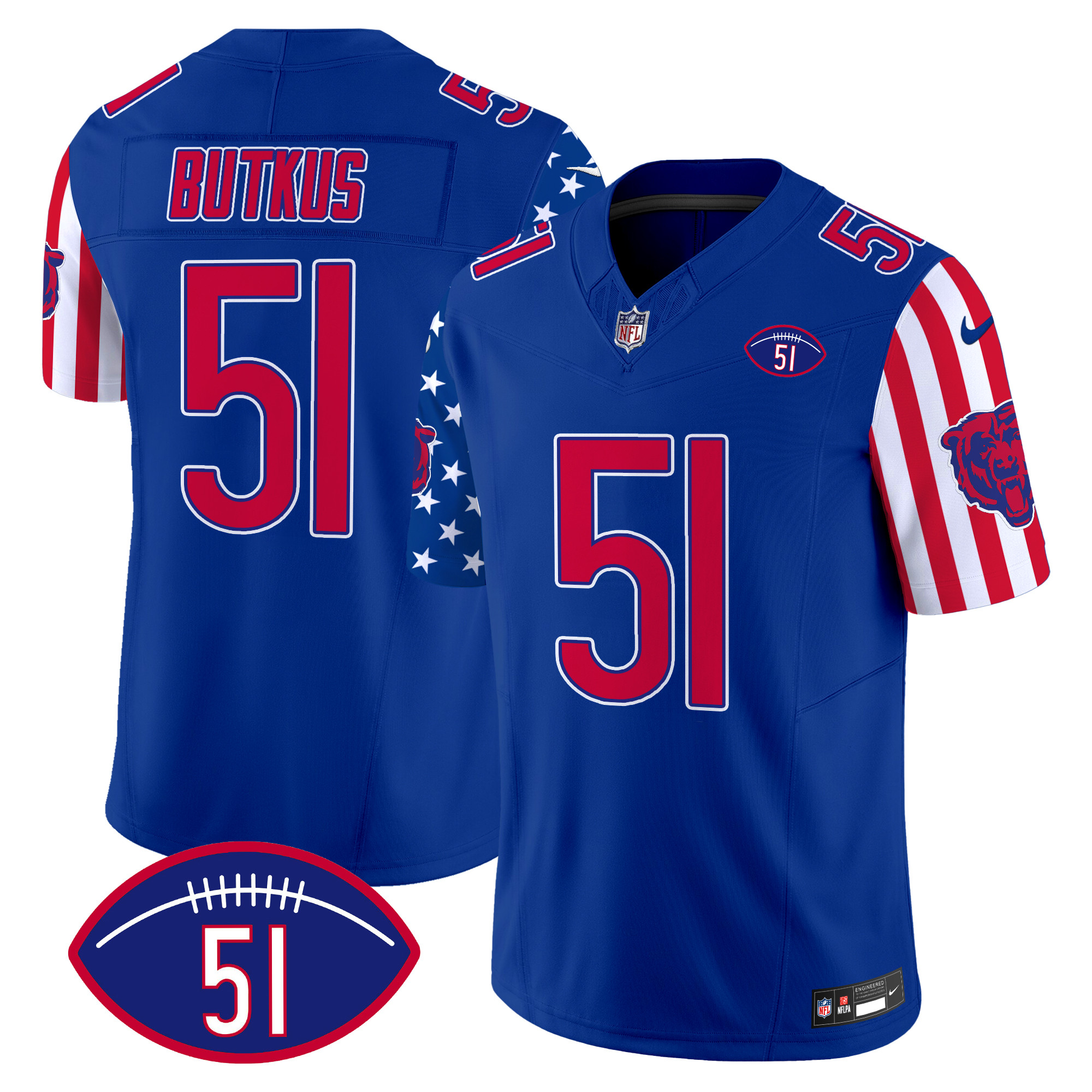 Dick Butkus Men's Chicago Bears American Style Vapor Limited Royal Jersey - All Stitched