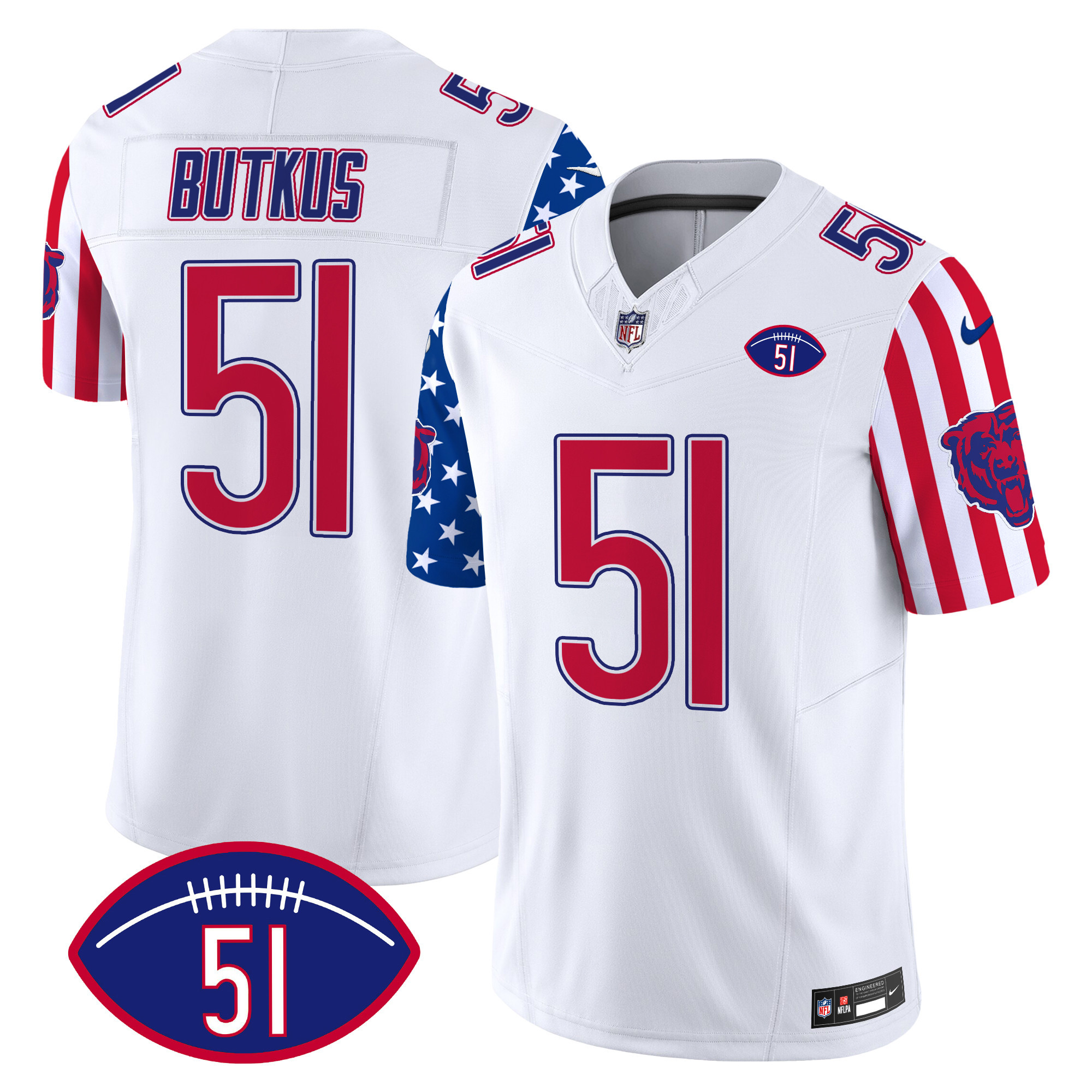 Dick Butkus Men's Chicago Bears American Style Vapor Limited White Jersey - All Stitched