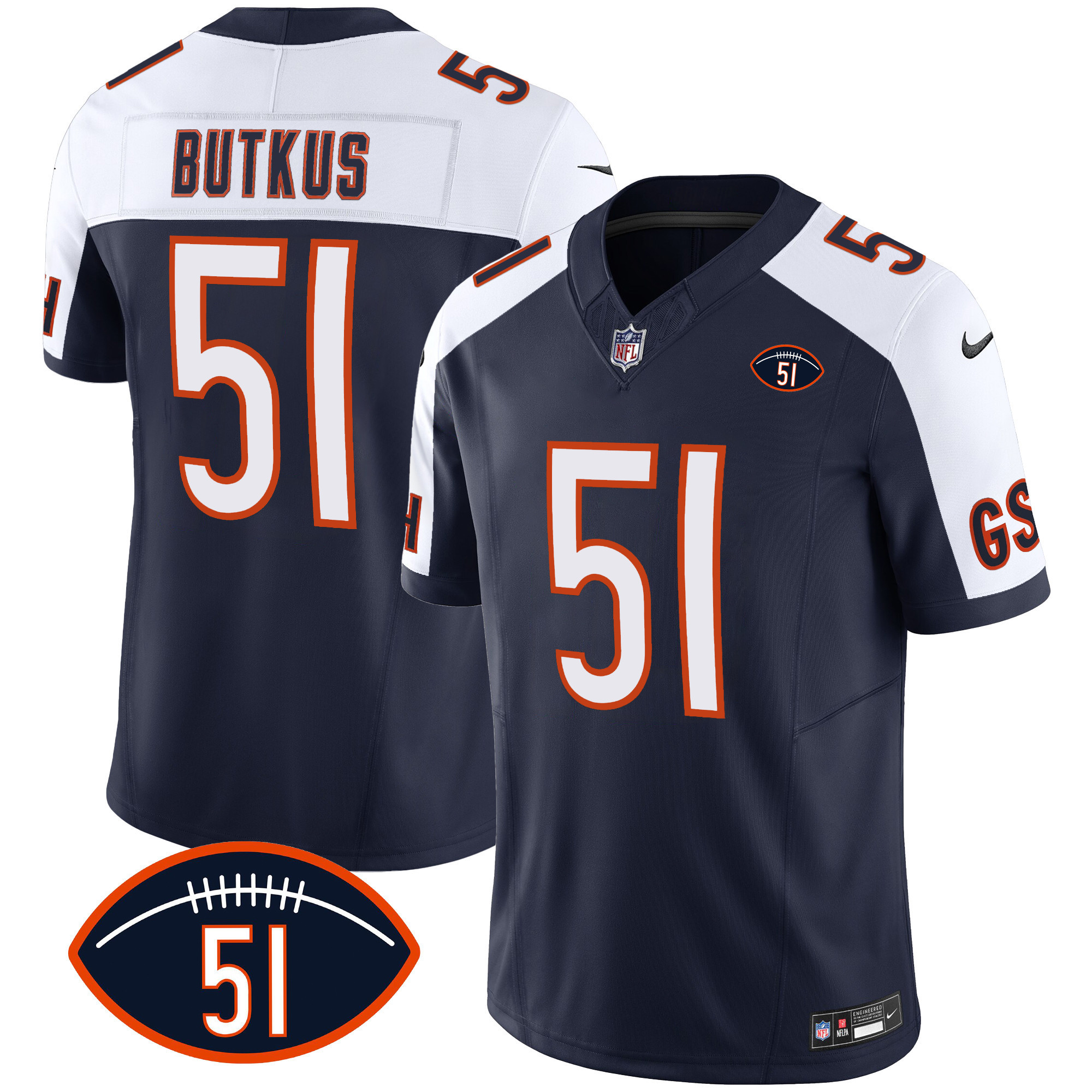 Dick Butkus Men's Chicago Bears Dick Butkus Patch GSH Vapor Alternate Jersey - All Stitched
