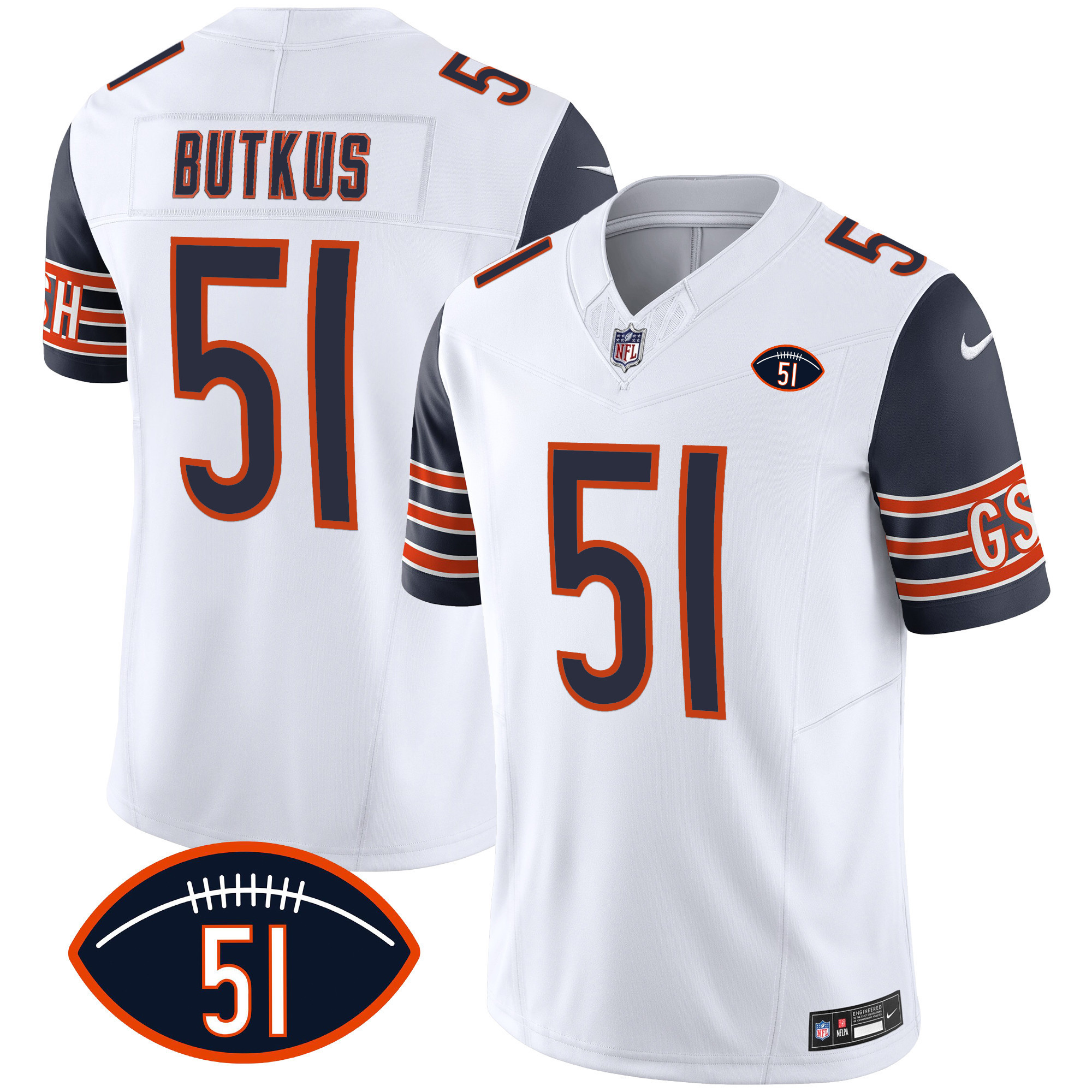 Dick Butkus Men's Chicago Bears Dick Butkus Patch GSH Vapor Navy Sleeves Jersey - All Stitched