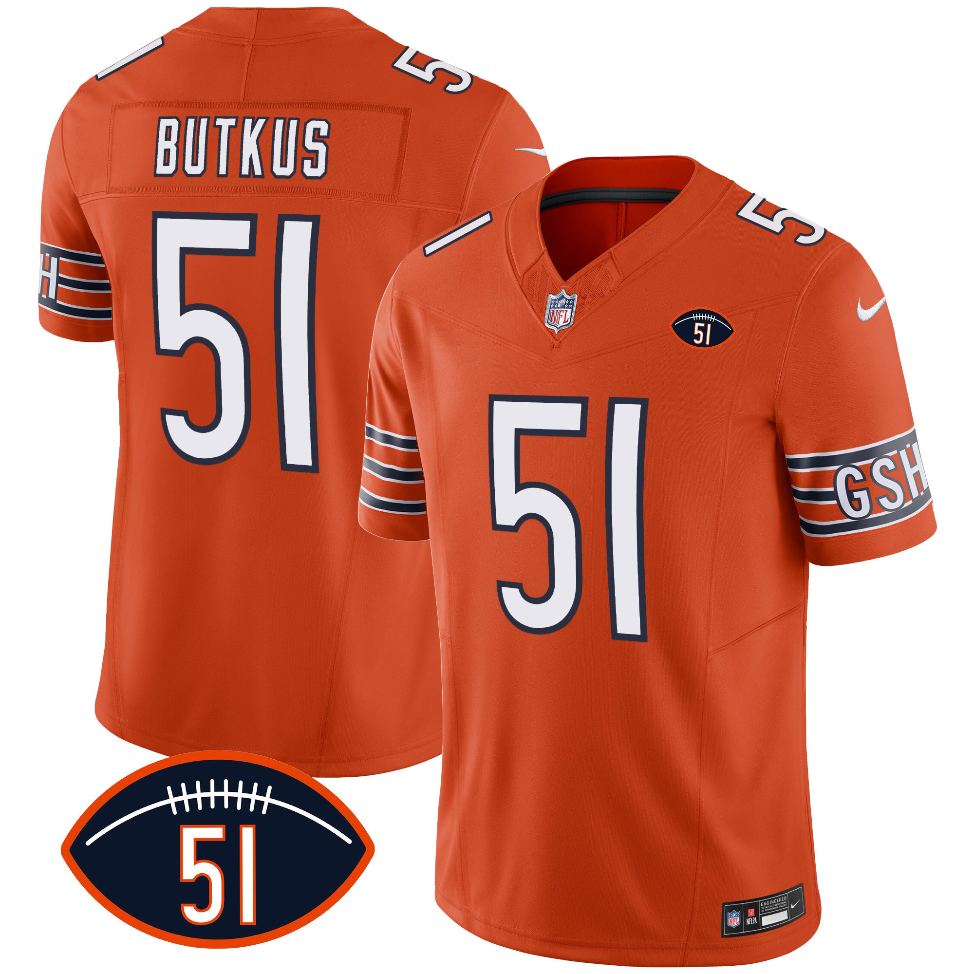 Dick Butkus Men's Chicago Bears Dick Butkus Patch GSH Vapor Orange Jersey - All Stitched