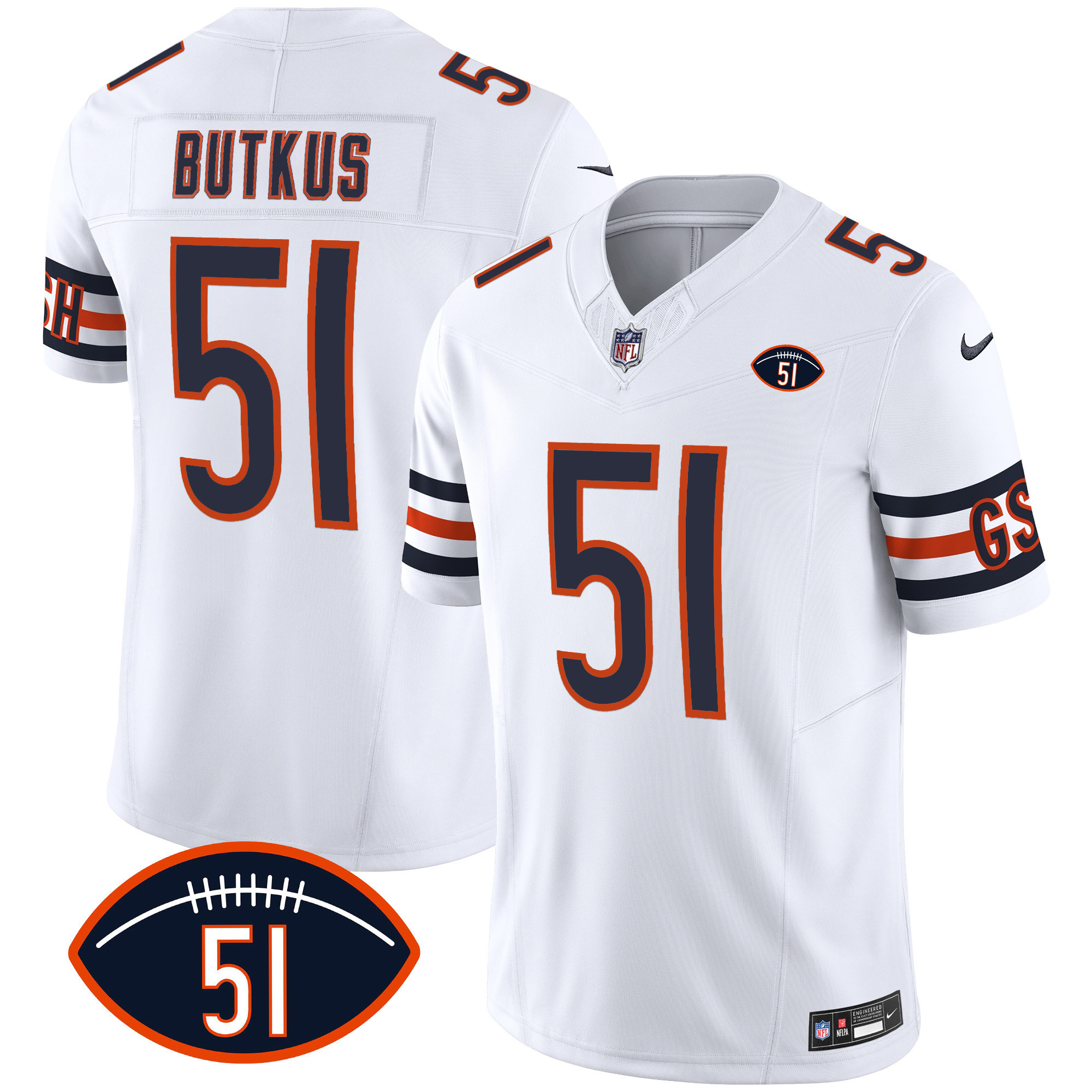 Dick Butkus Men's Chicago Bears Dick Butkus Patch GSH Vapor White Jersey - All Stitched