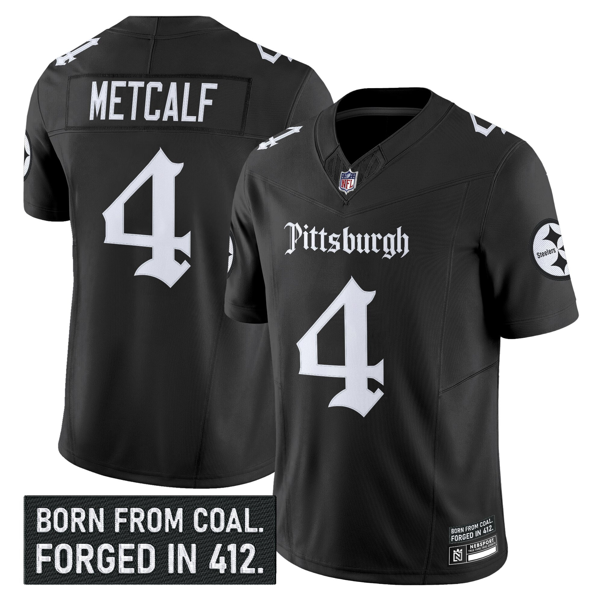 DK Metcalf Men's Pittsburgh Steelers 'Gothic Steel City Edition' Vapor Limited Black Jersey - All Stitched