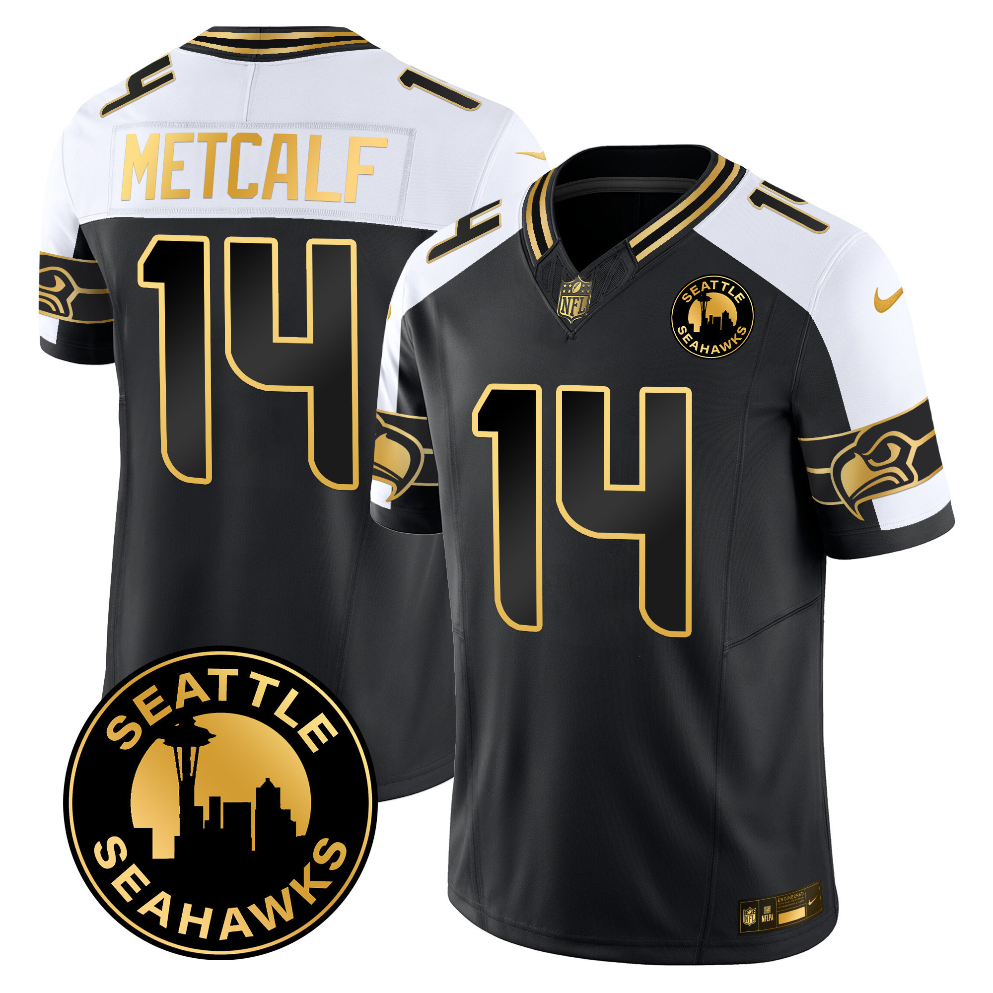 Dk Metcalf Men's Seattle Seahawks 2024 Seattle City Patch Gold Vapor Limited Alternate Jersey - All Stitched