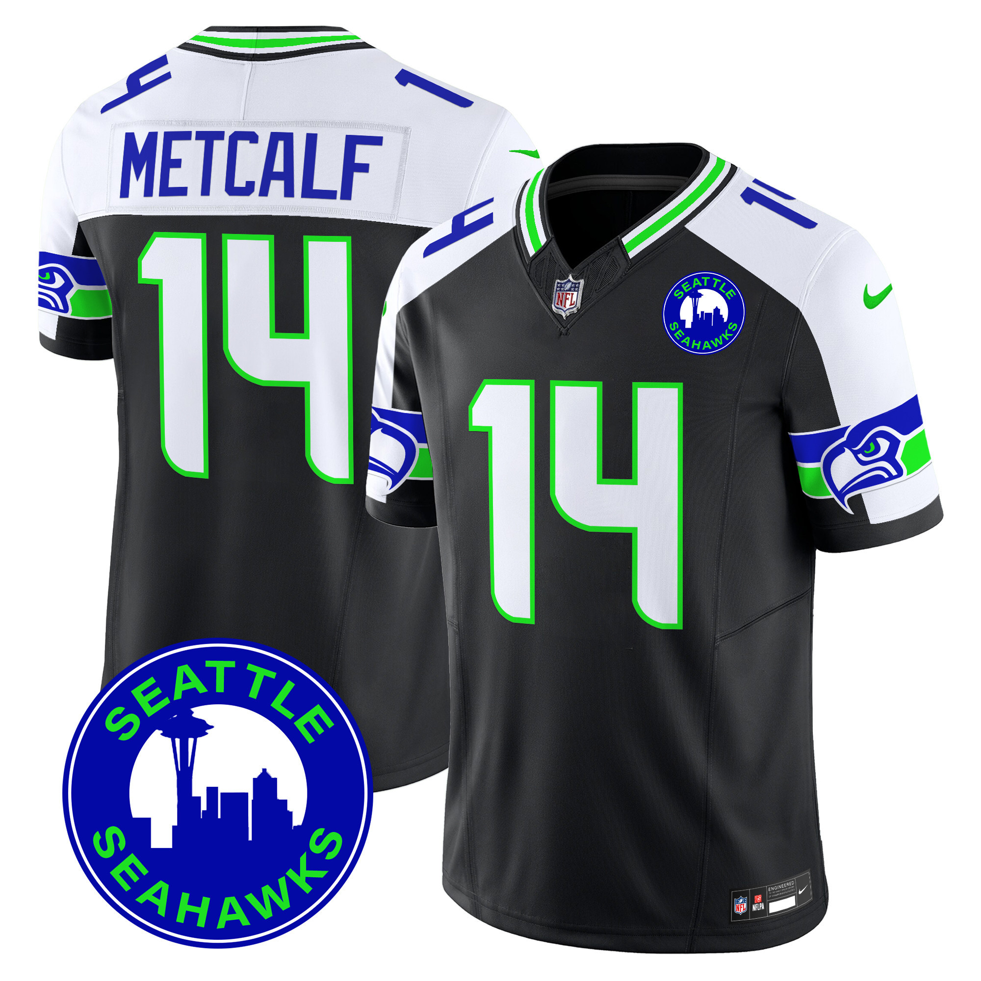 DK Metcalf Men's Seattle Seahawks 2024 Seattle City Patch Vapor Limited Black Alternate Jersey - All Stitched