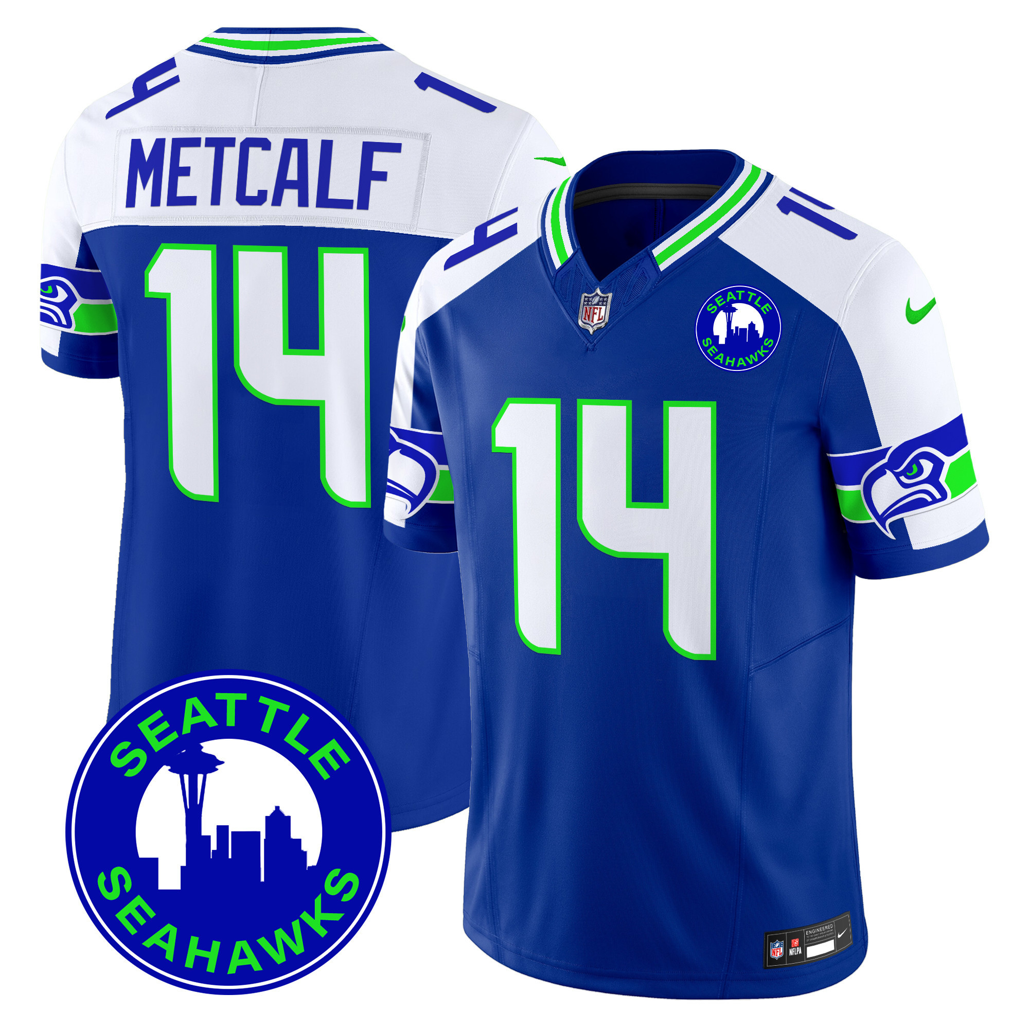 DK Metcalf Men's Seattle Seahawks 2024 Seattle City Patch Vapor Limited Royal Alternate Jersey - All Stitched
