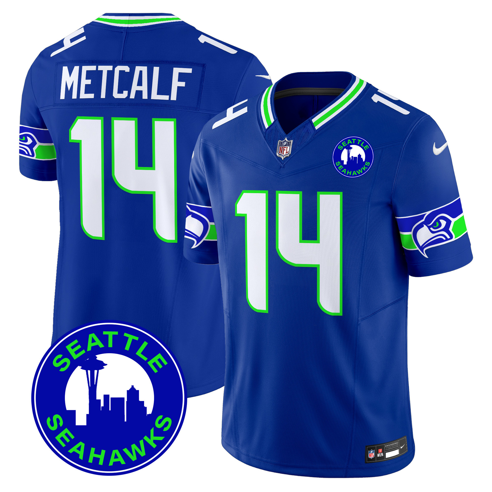 DK Metcalf Men's Seattle Seahawks 2024 Seattle City Patch Vapor Limited Royal Jersey - All Stitched