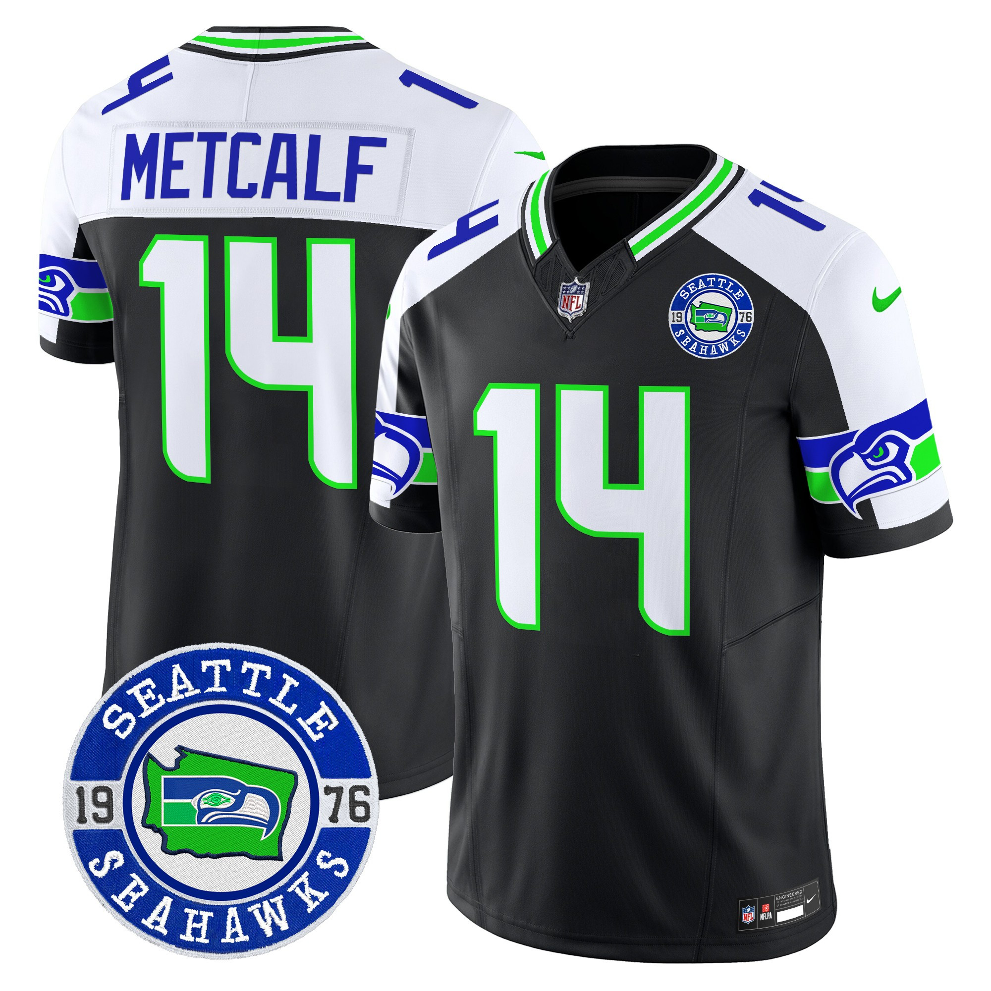 Dk Metcalf Men's Seattle Seahawks 2024 Seattle Est. 1976 Patch Vapor Limited Black Alternate Jersey - All Stitched