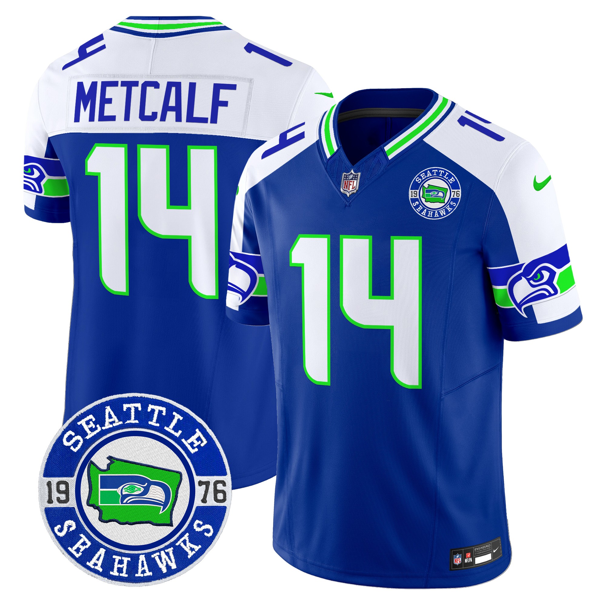 Dk Metcalf Men's Seattle Seahawks 2024 Seattle Est. 1976 Patch Vapor Limited Royal Alternate Jersey - All Stitched