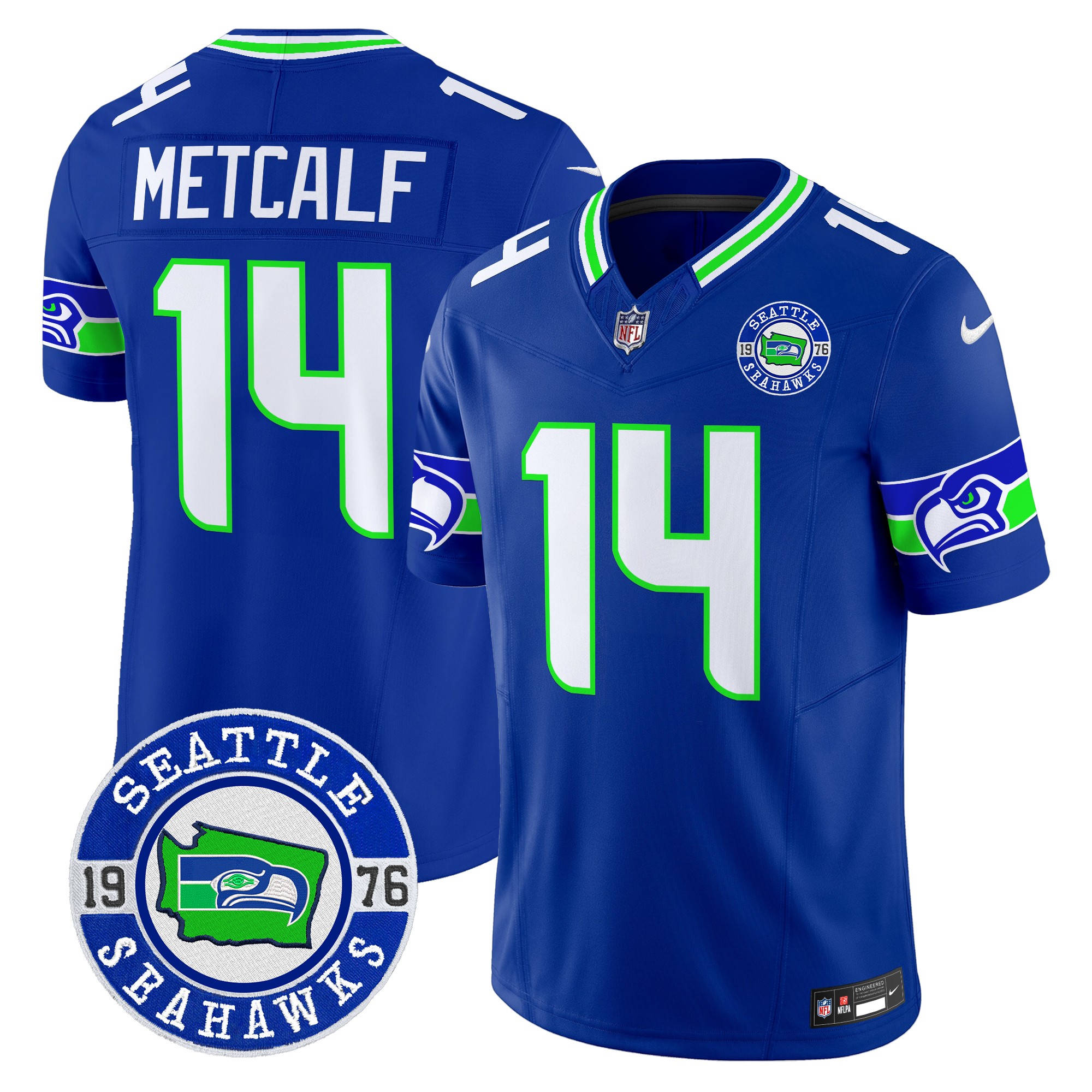 Dk Metcalf Men's Seattle Seahawks 2024 Seattle Est. 1976 Patch Vapor Limited Royal Jersey - All Stitched