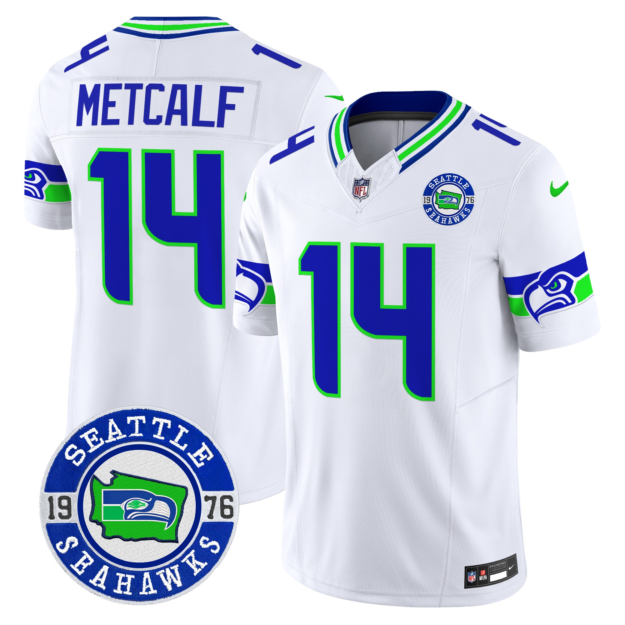 Dk Metcalf Men's Seattle Seahawks 2024 Seattle Est. 1976 Patch Vapor Limited White Jersey - All Stitched