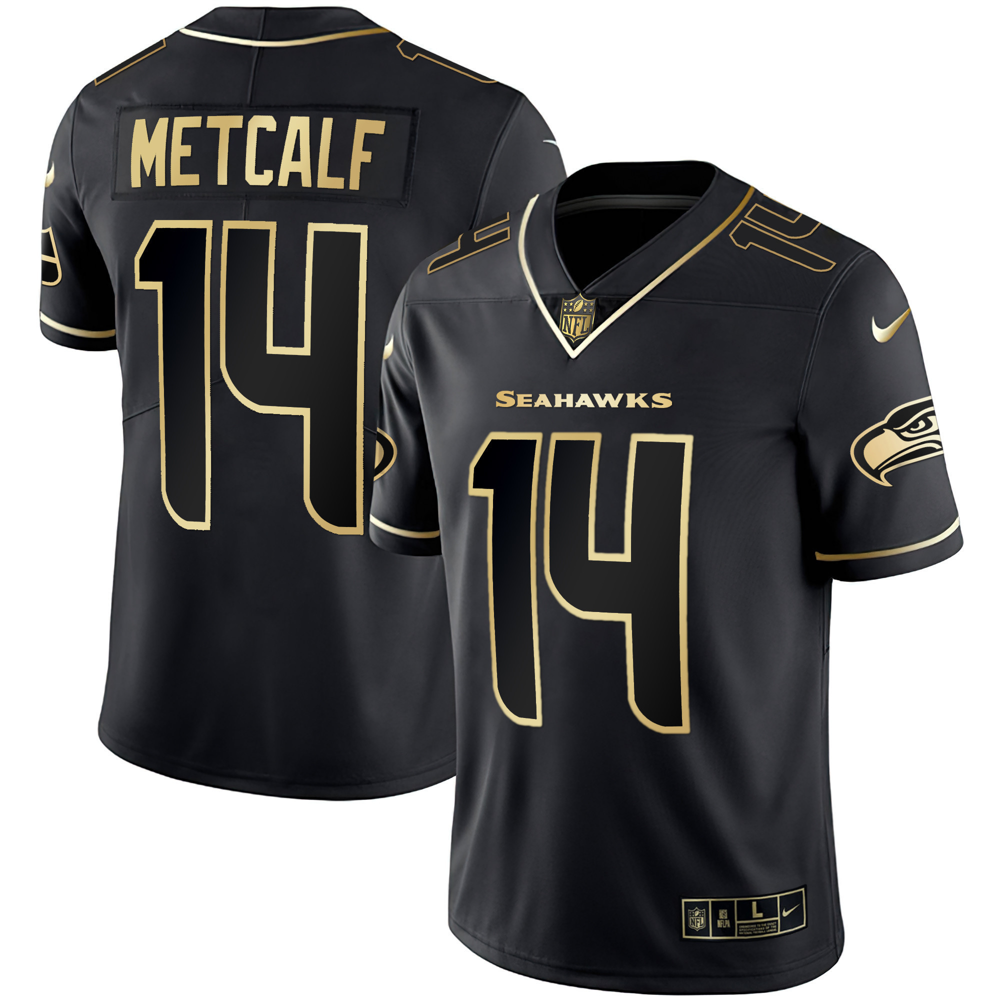 DK Metcalf Men's Seattle Seahawks Gold Player Black Gold Jersey - All Stitched