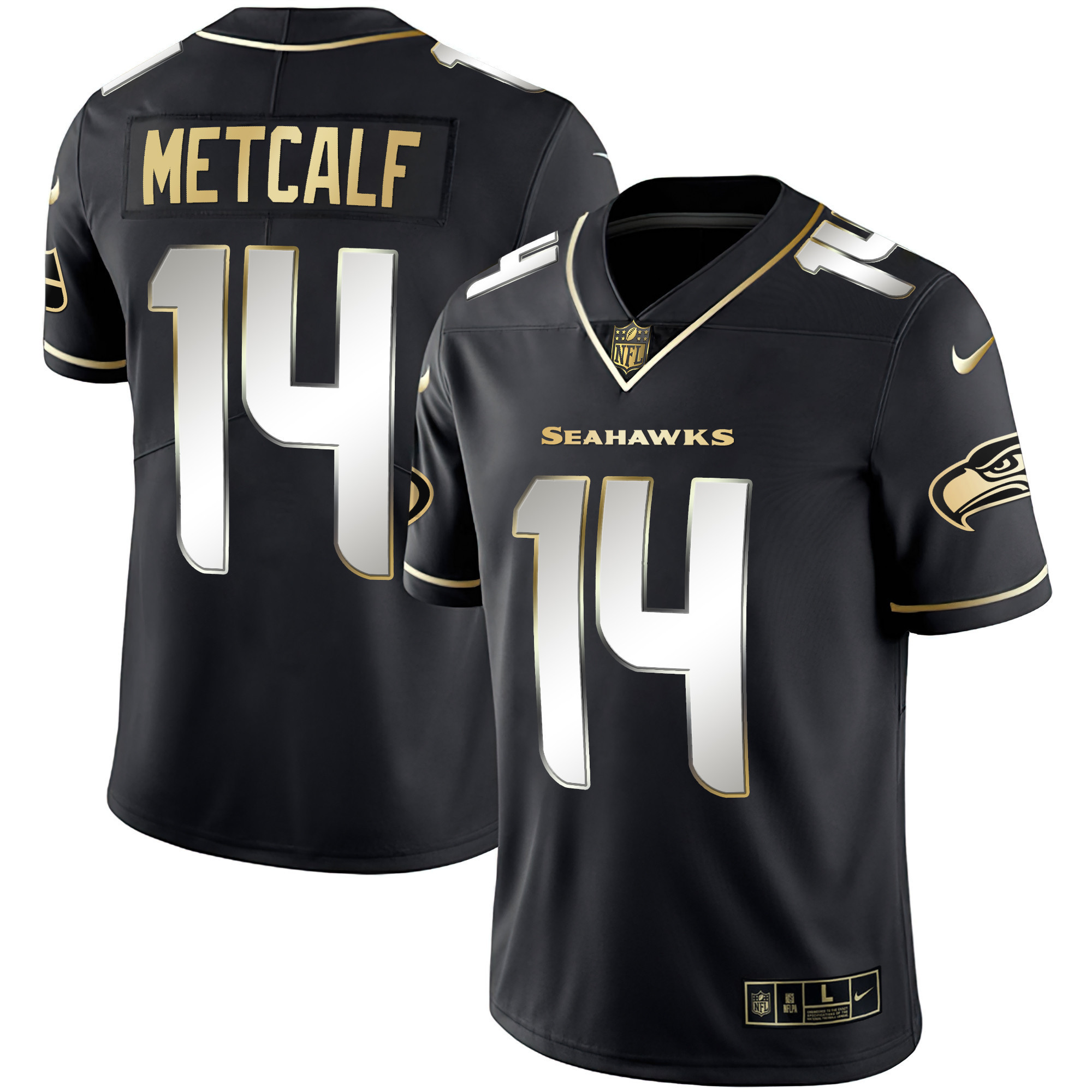 DK Metcalf Men's Seattle Seahawks Gold Player Black Limited Jersey - All Stitched
