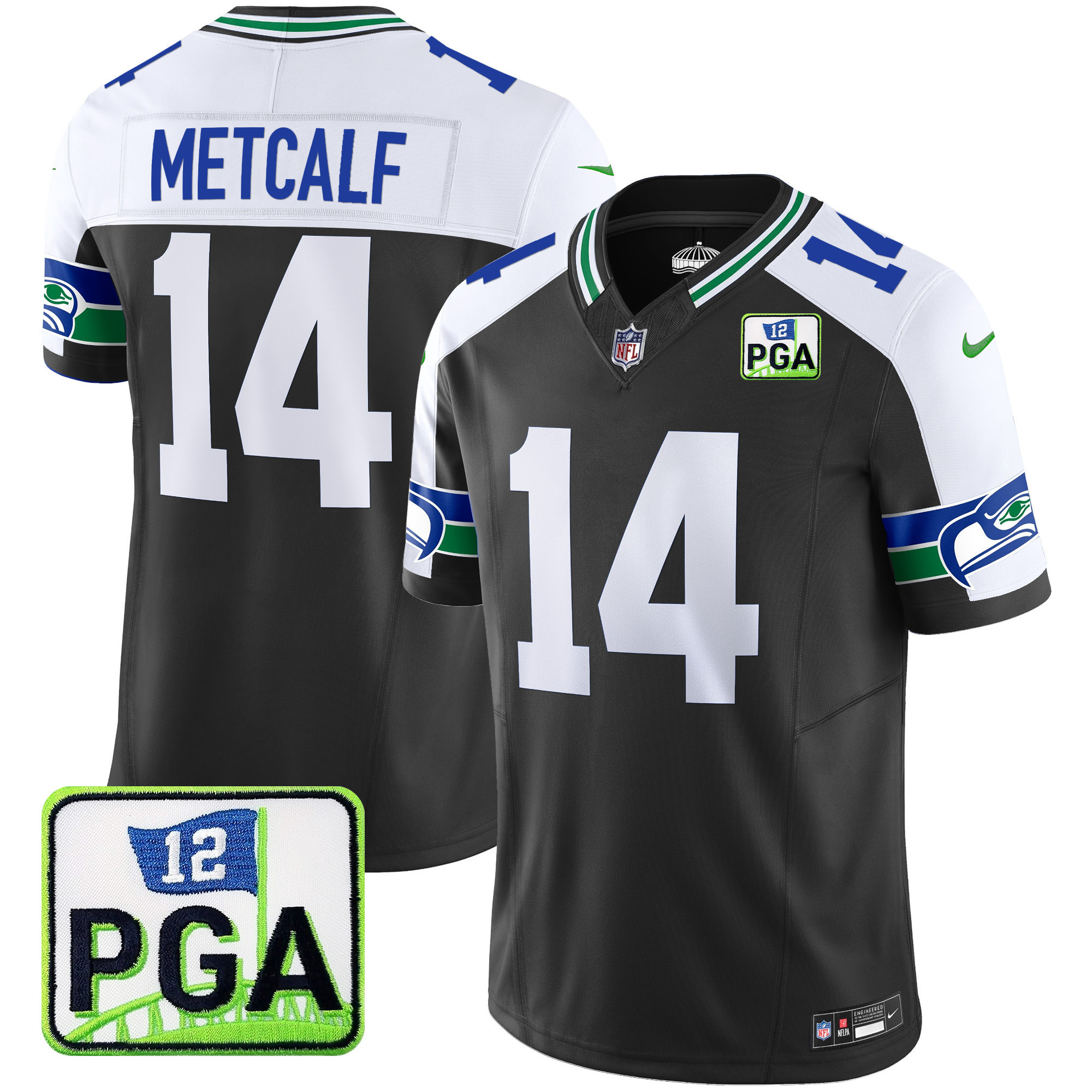 DK Metcalf Men's Seattle Seahawks PGA Patch Vapor Limited Black Alternate Jersey - All Stitched