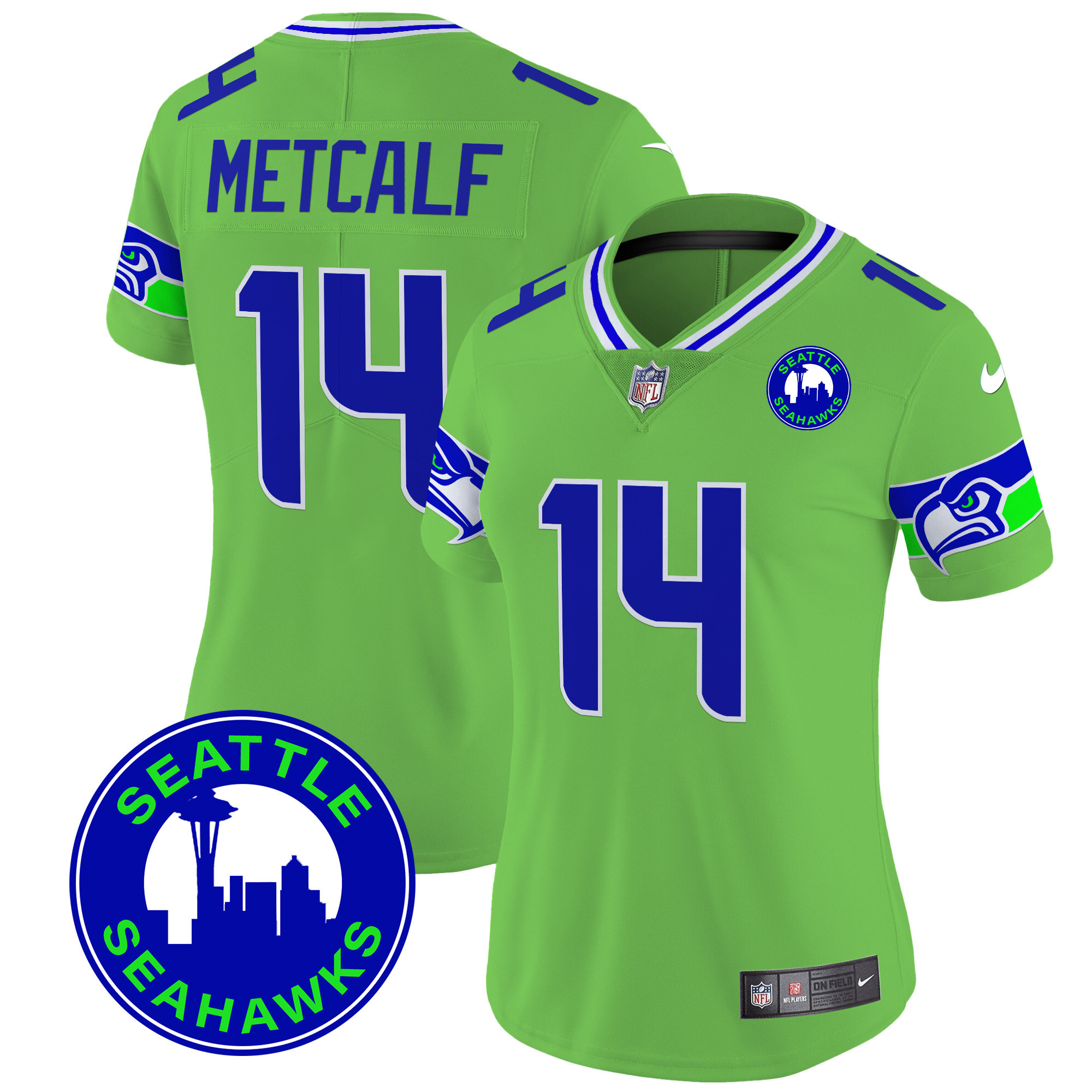 DK Metcalf Women's Seattle Seahawks 2024 Seattle City Patch Vapor Limited Green Jersey - All Stitched