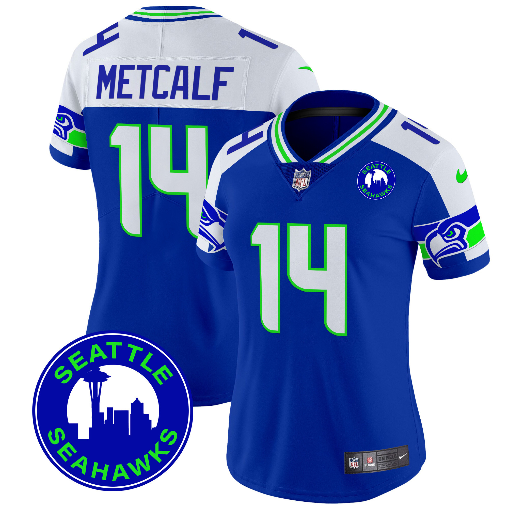 DK Metcalf Women's Seattle Seahawks 2024 Seattle City Patch Vapor Limited Royal Alternate Jersey - All Stitched