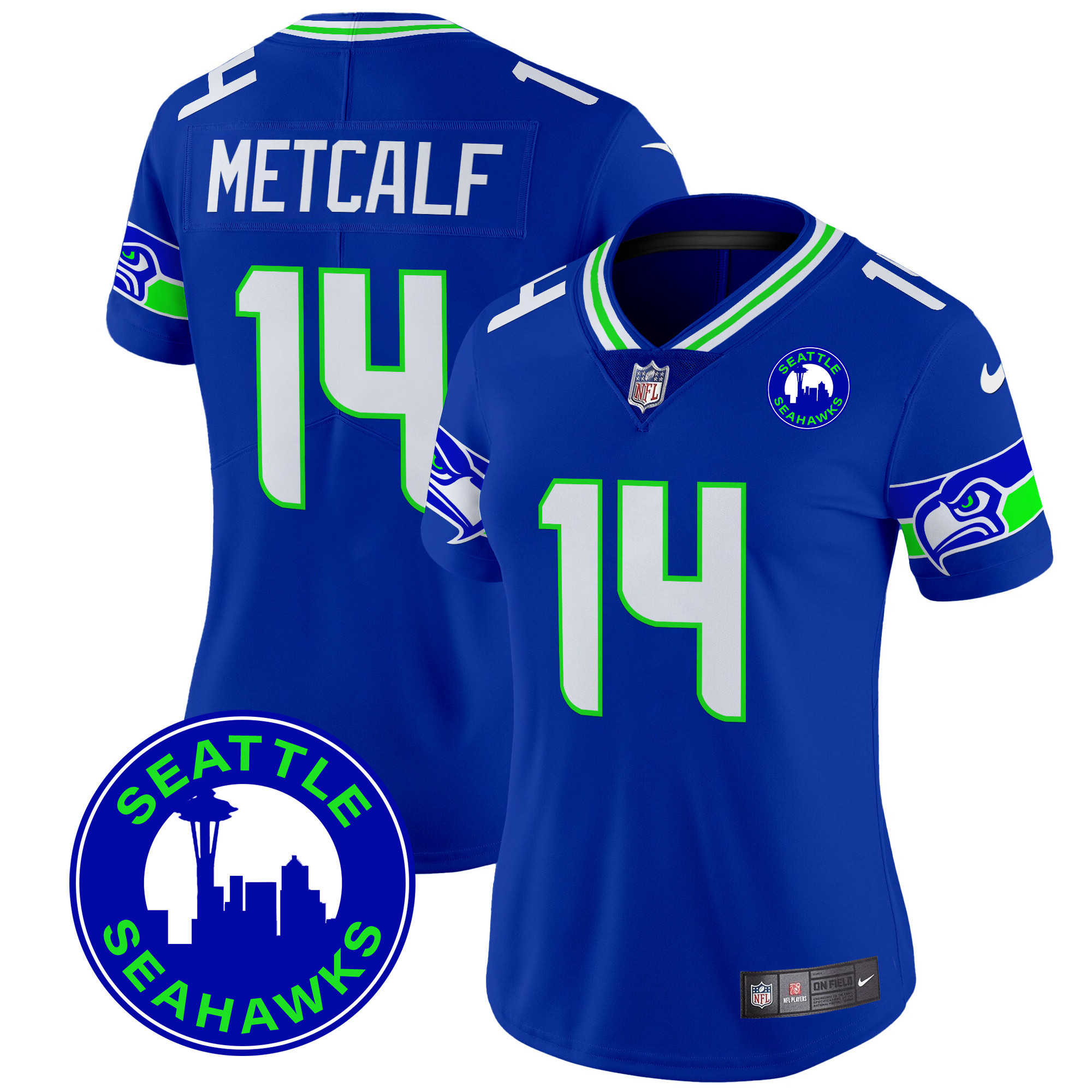 DK Metcalf Women's Seattle Seahawks 2024 Seattle City Patch Vapor Limited Royal Jersey - All Stitched
