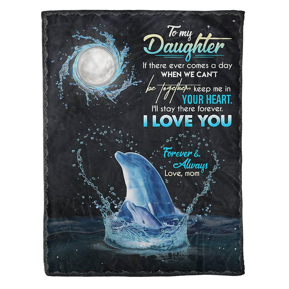 Dolphin To My Daughter I Love You Always Fleece Quilt Blanket - TopBestClothing
