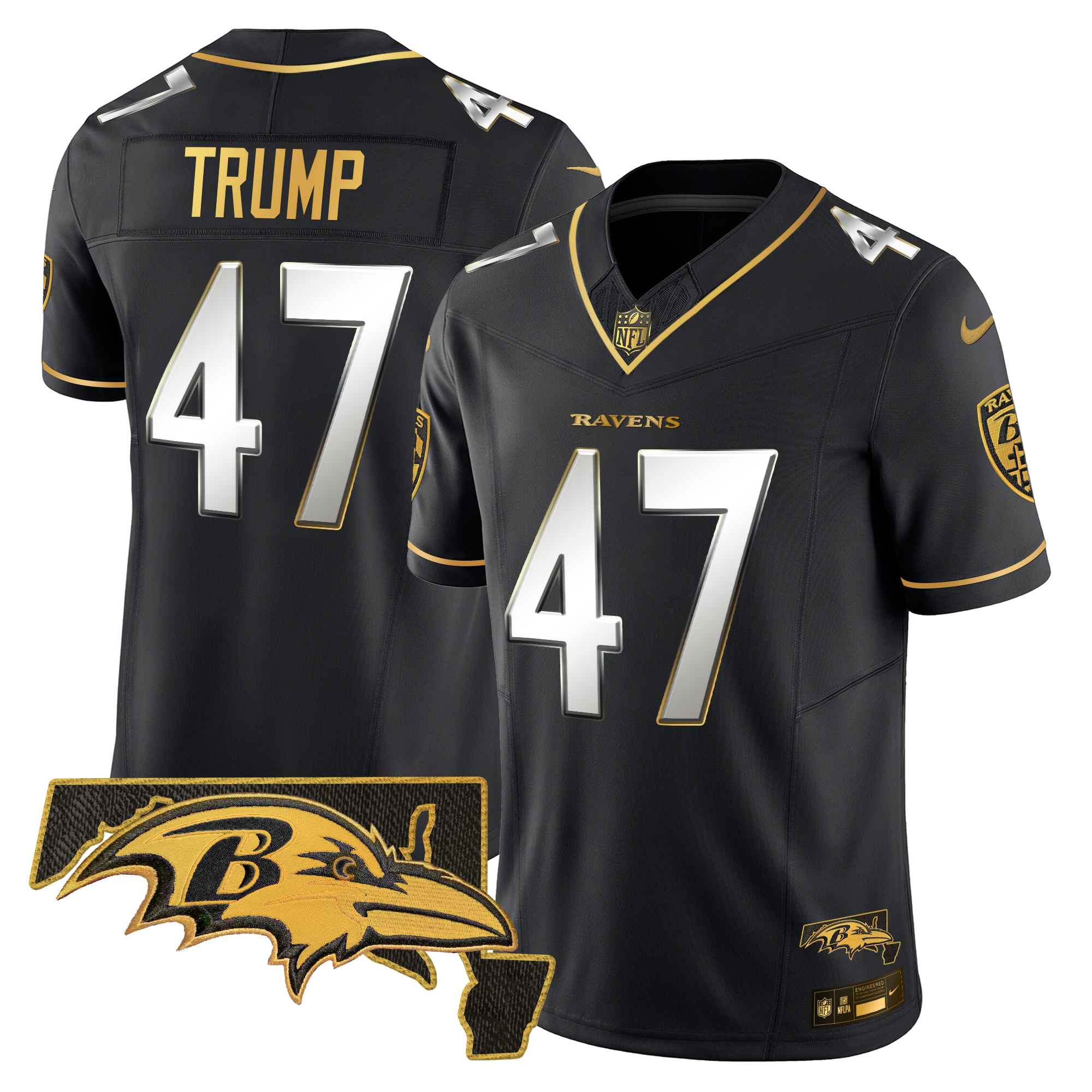 Donald Trump Men's Baltimore Ravens 2024 Gold Vapor Limited Black Limited Jersey - All Stitched