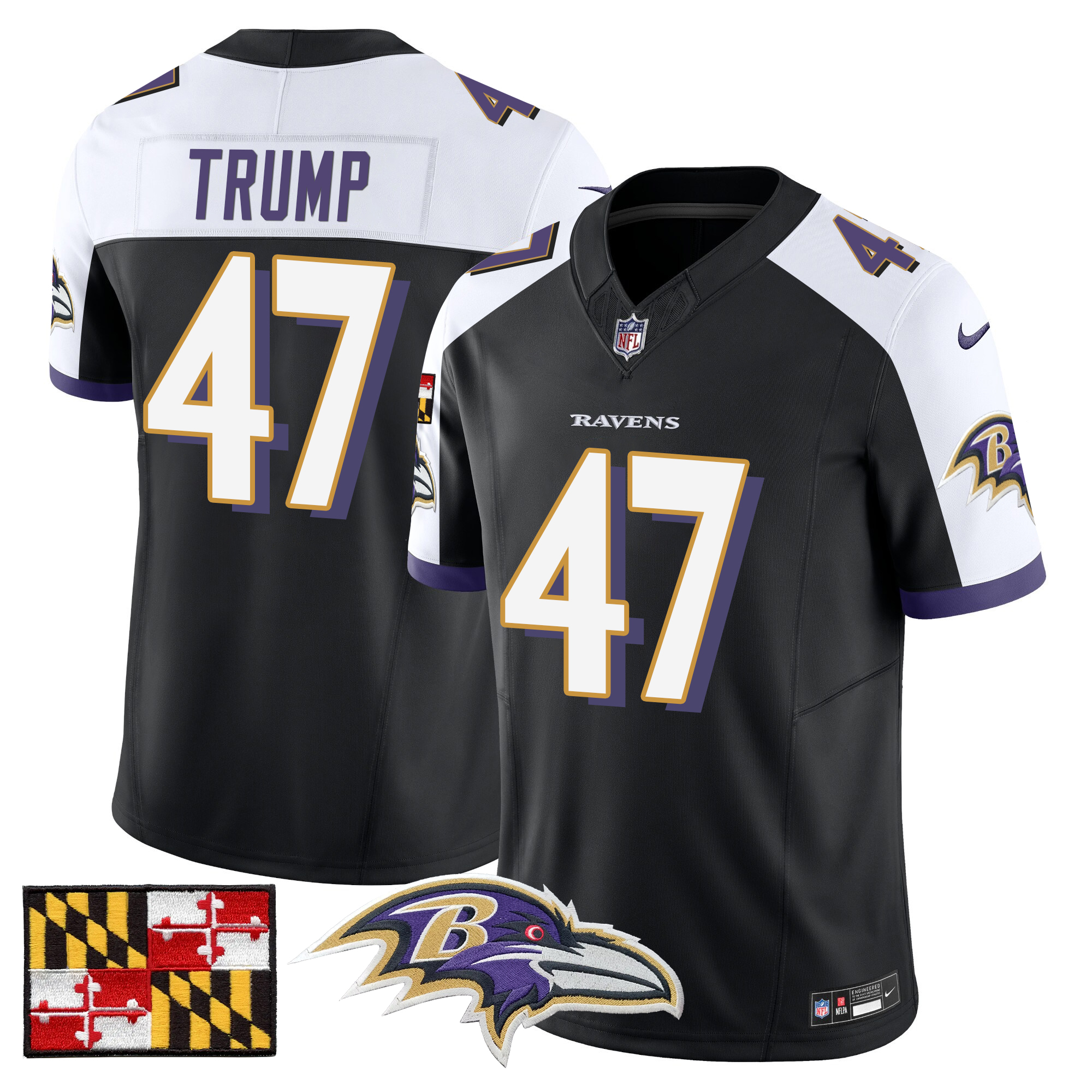 Donald Trump Men's Baltimore Ravens 2024 Maryland Flag Vapor Limited Black Alternate Jersey - All Stitched