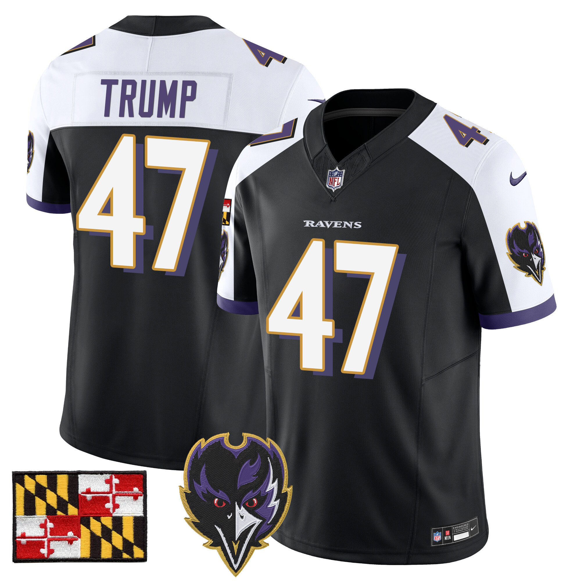 Donald Trump Men's Baltimore Ravens 2024 Maryland Flag Vapor Limited Black Alternate Jersey - All Stitched