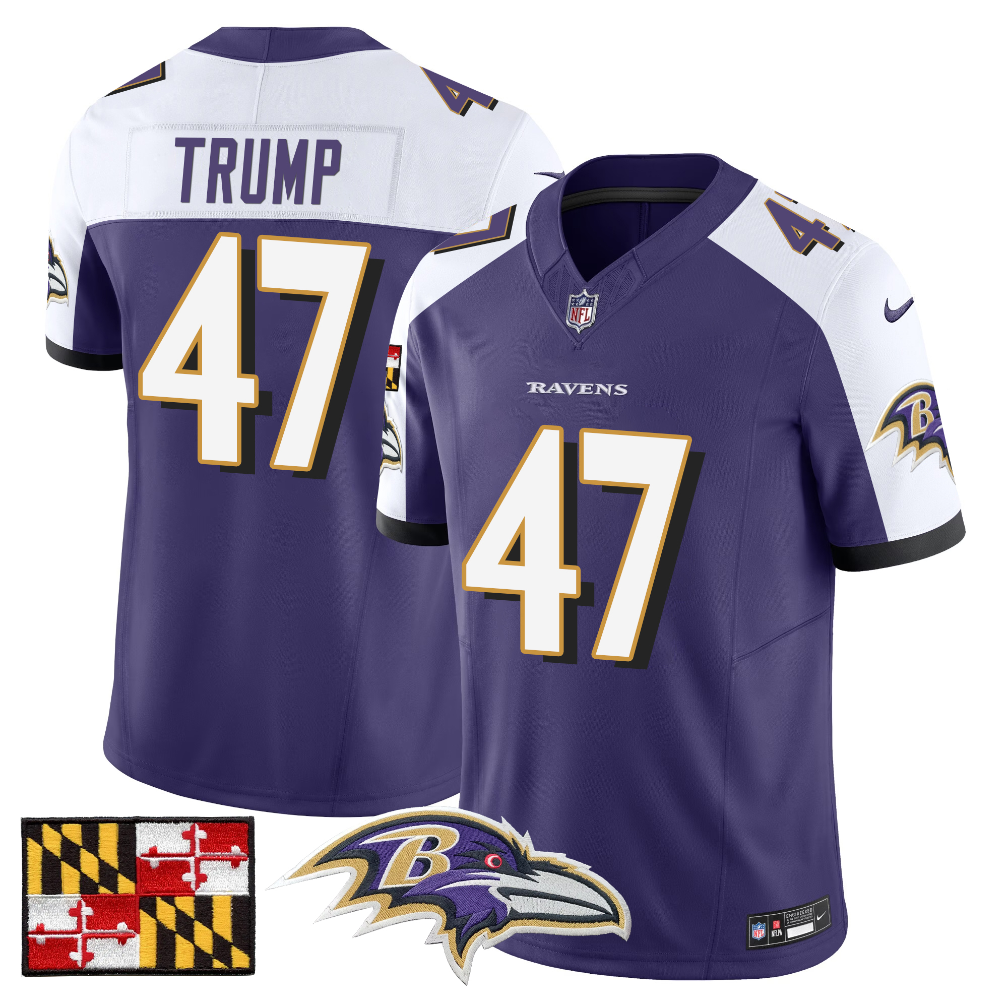 Donald Trump Men's Baltimore Ravens 2024 Maryland Flag Vapor Limited Purple Alternate Jersey - All Stitched