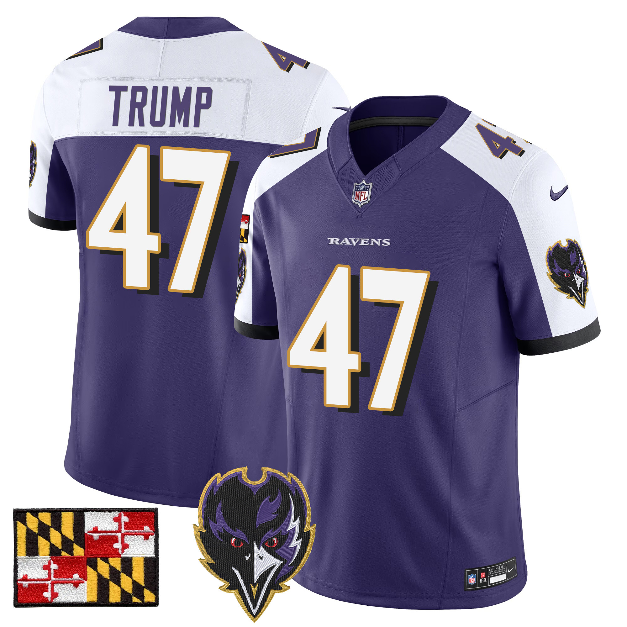 Donald Trump Men's Baltimore Ravens 2024 Maryland Flag Vapor Limited Purple Alternate Jersey - All Stitched