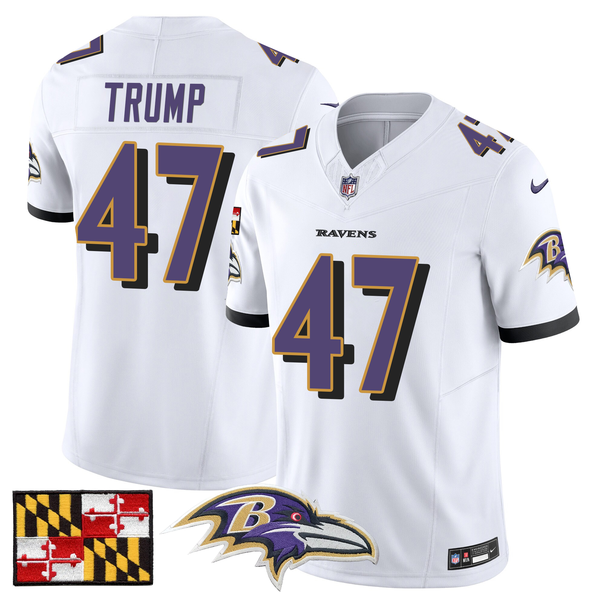 Donald Trump Men's Baltimore Ravens 2024 Maryland Flag Vapor Limited White Jersey - All Stitched