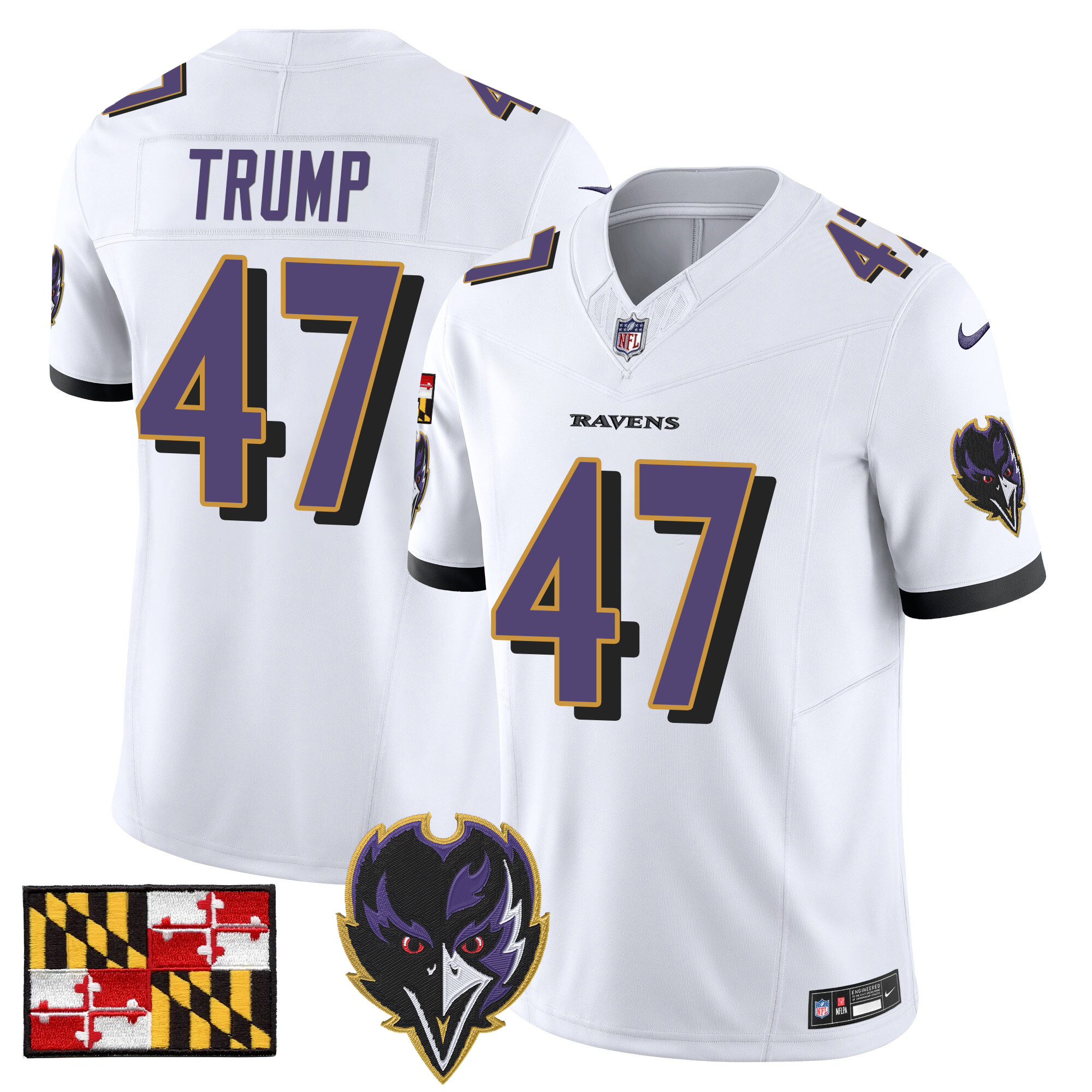 Donald Trump Men's Baltimore Ravens 2024 Maryland Flag Vapor Limited White Jersey - All Stitched