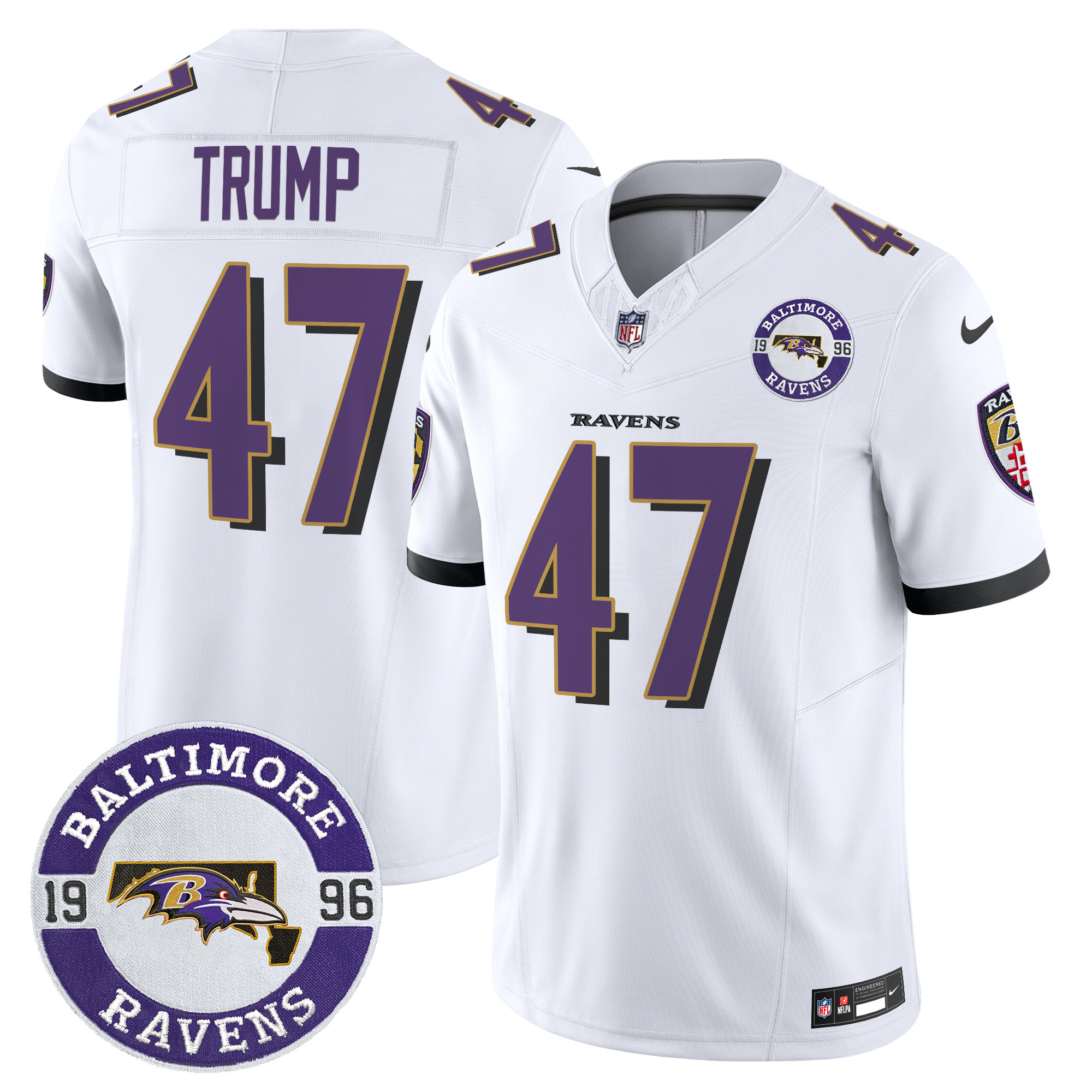 Donald Trump Men's Baltimore Ravens 2024 Vapor Limited White Jersey - All Stitched