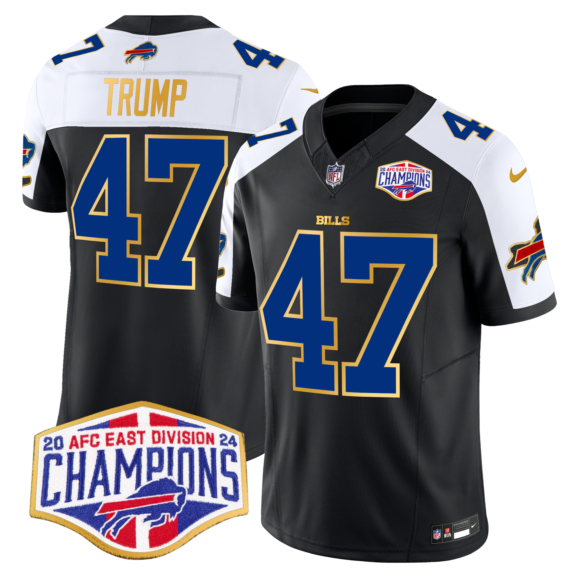 Donald Trump Men's Buffalo Bills 2024 AFC East Division Champions Gold Trim Vapor Limited Black Alternate Jersey - All Stitched