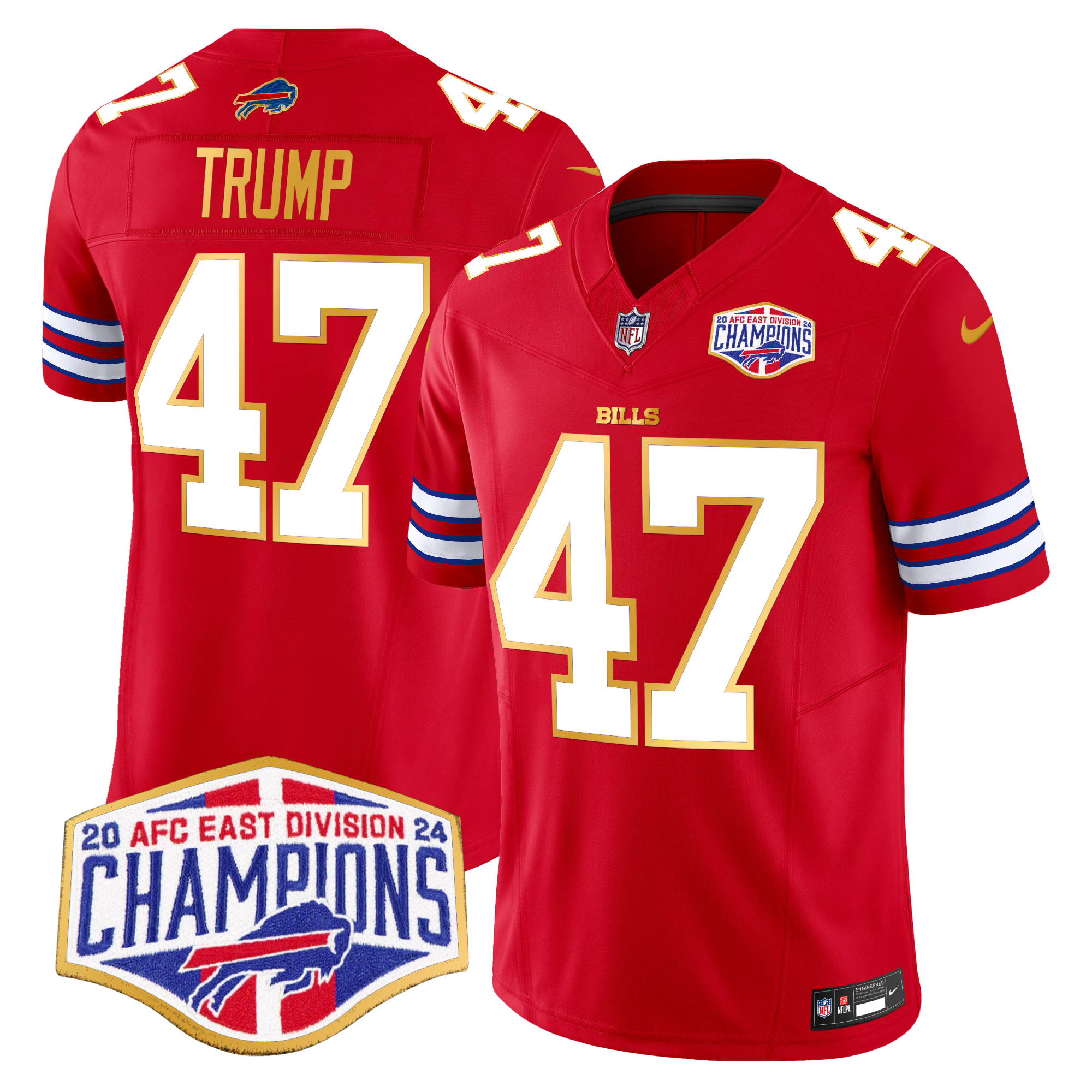 Donald Trump Men's Buffalo Bills 2024 AFC East Division Champions Gold Trim Vapor Limited Red Jersey - All Stitched