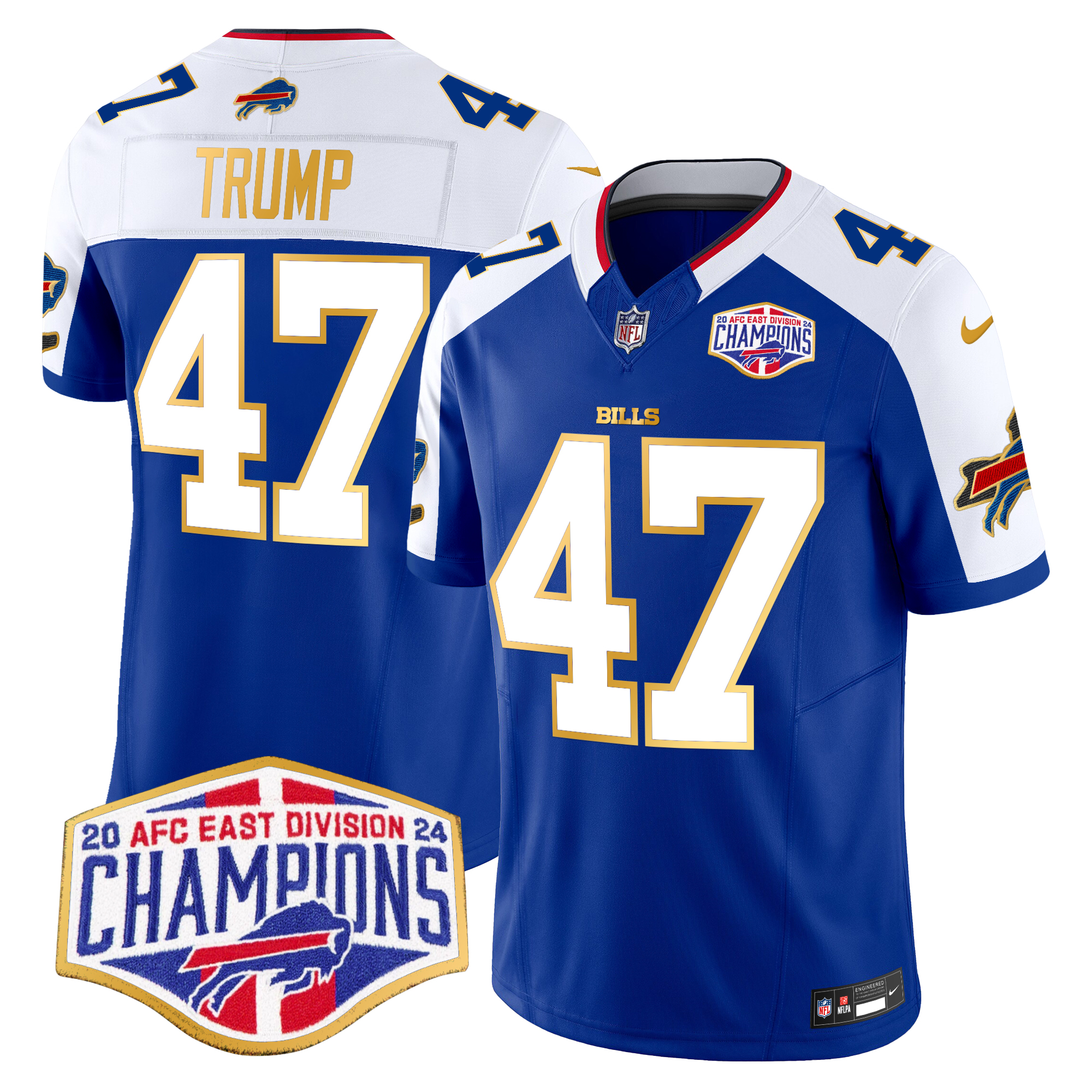 Donald Trump Men's Buffalo Bills 2024 AFC East Division Champions Gold Trim Vapor Limited Royal Alternate Jersey - All Stitched