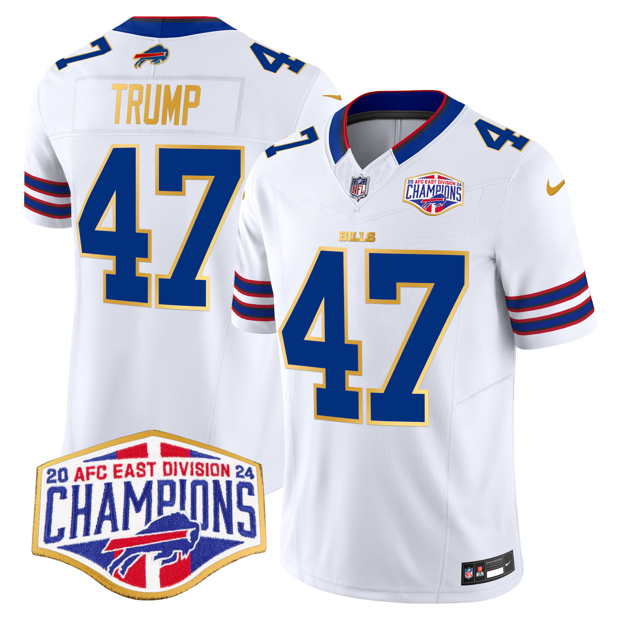 Donald Trump Men's Buffalo Bills 2024 AFC East Division Champions Gold Trim Vapor Limited White Jersey - All Stitched
