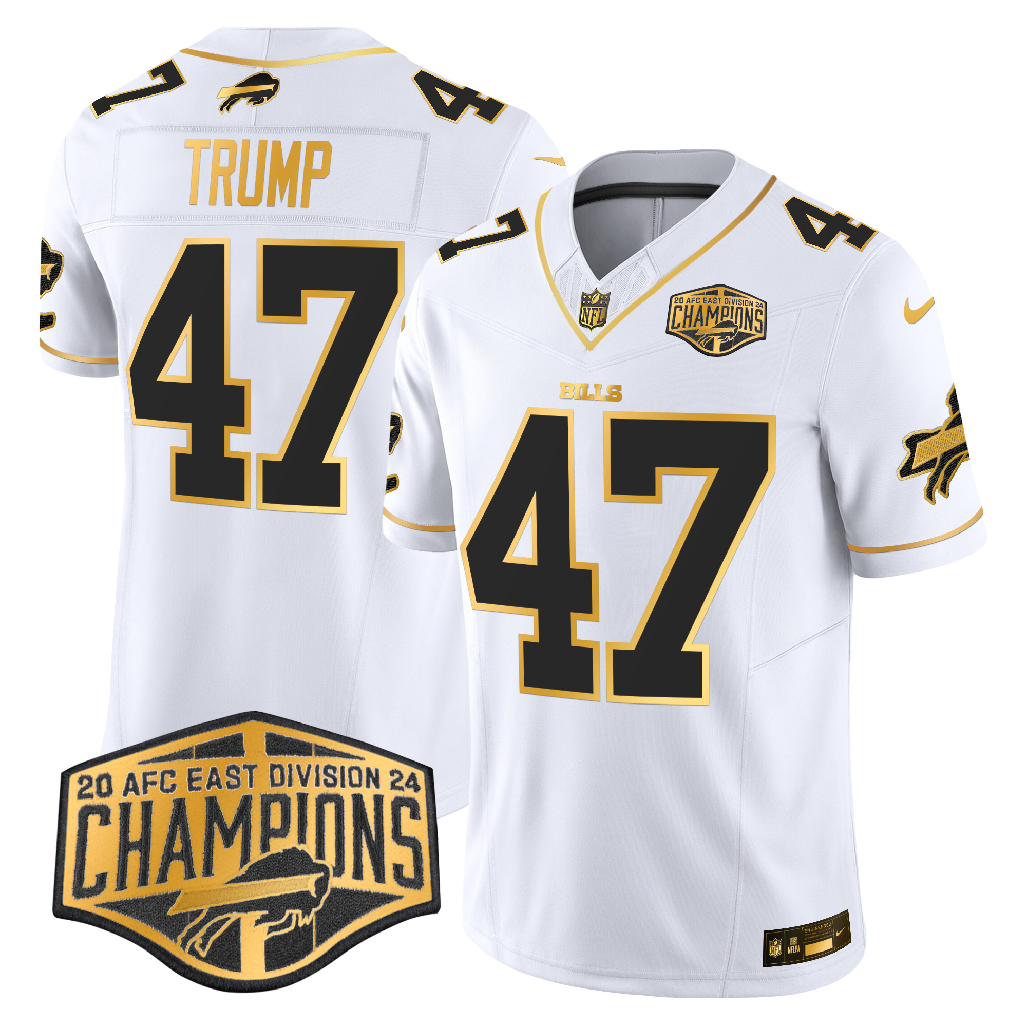 Donald Trump Men's Buffalo Bills 2024 AFC East Division Champions Gold Vapor Limited White Gold Jersey - All Stitched
