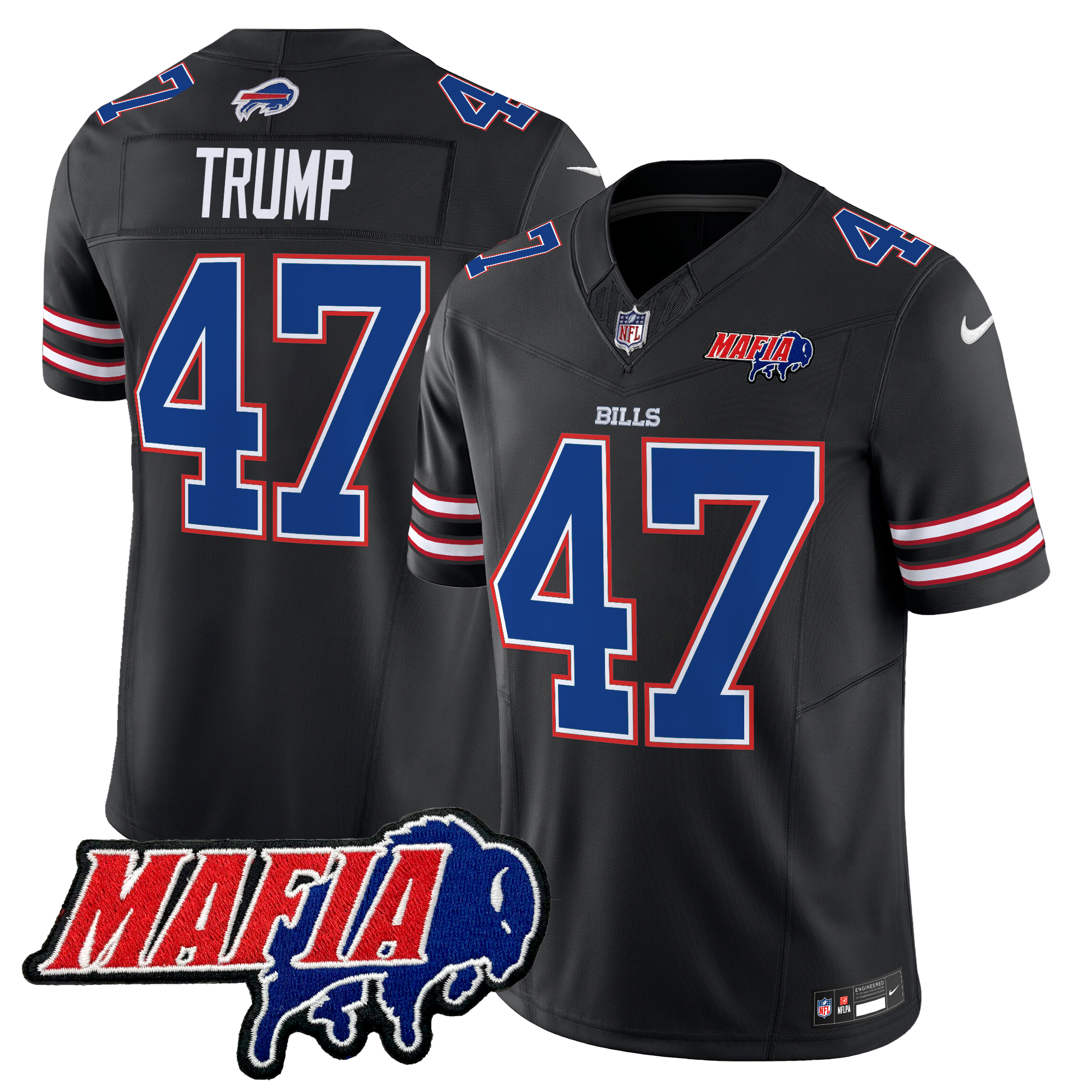 Donald Trump Men's Buffalo Bills 2024 Buffalo Bills Mafia Patch Vapor Limited Black Jersey - All Stitched