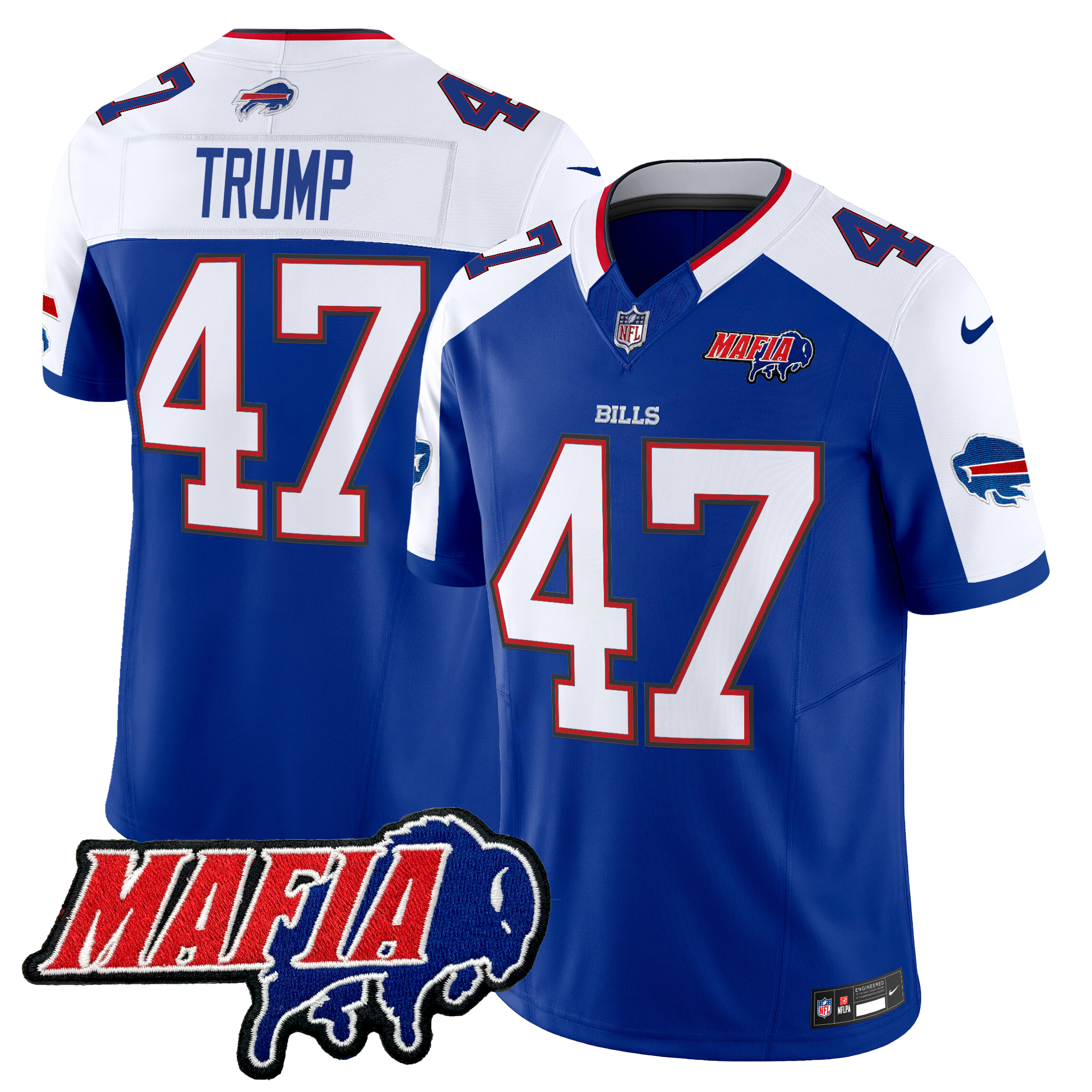 Donald Trump Men's Buffalo Bills 2024 Buffalo Bills Mafia Patch Vapor Limited Royal Alternate Jersey - All Stitched